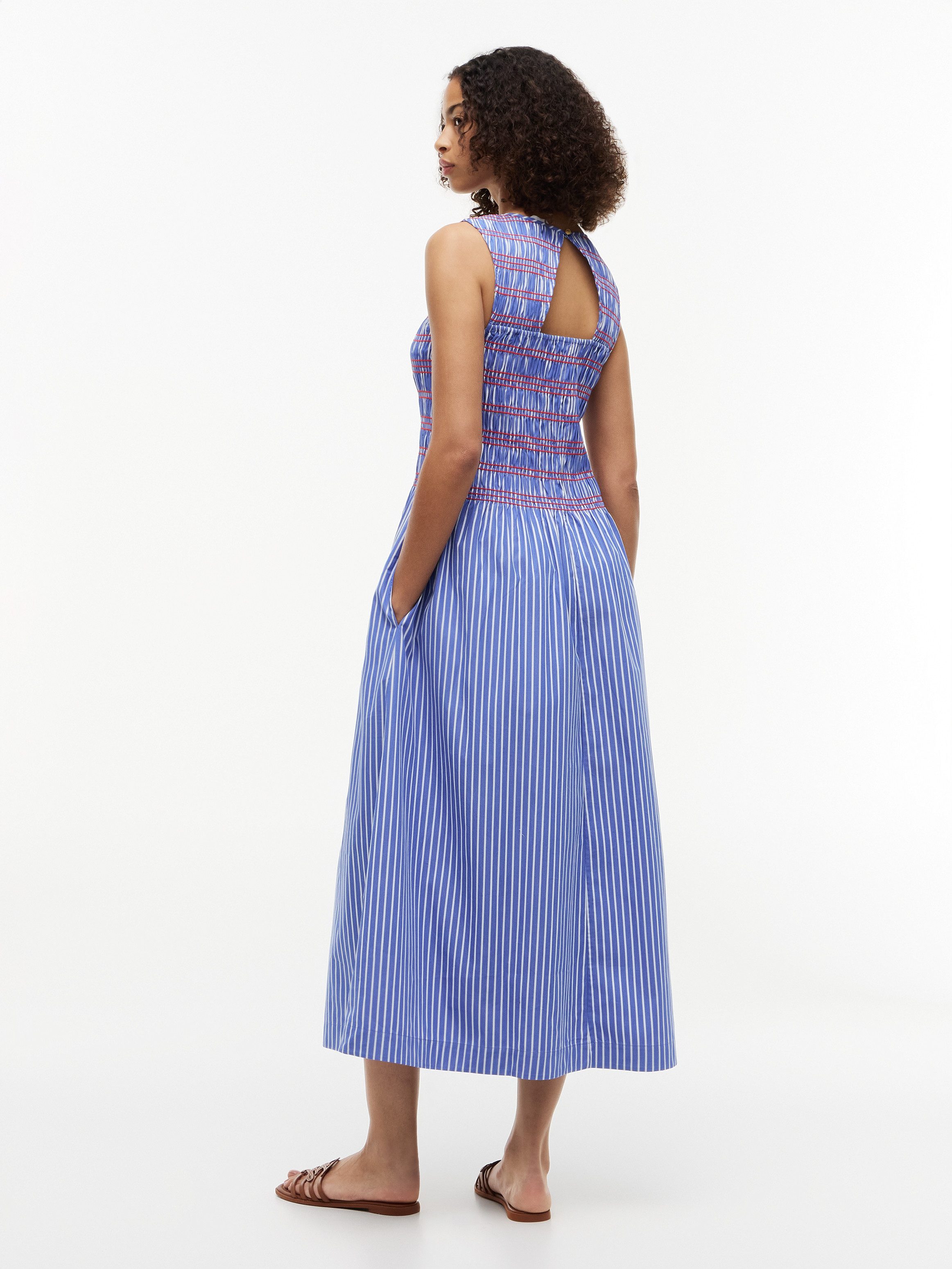Tommy Hilfiger Smokkleid SMOCKING STRIPE NS MIDI DRESS Baumwolle, wadenlang, gesmoktes Oberteil