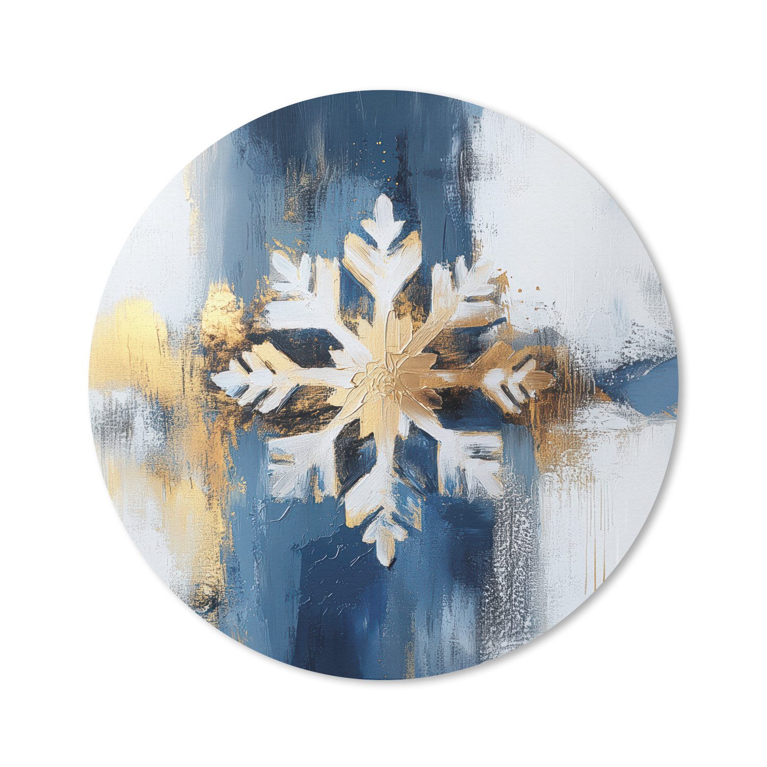 MuchoWow Mauspad Abstrakt - Winter - Schneeflocke - Schnee - Gold (1-St), Büro für Tastatur und Maus, Mousepad Gaming, Rund 20x20 cm