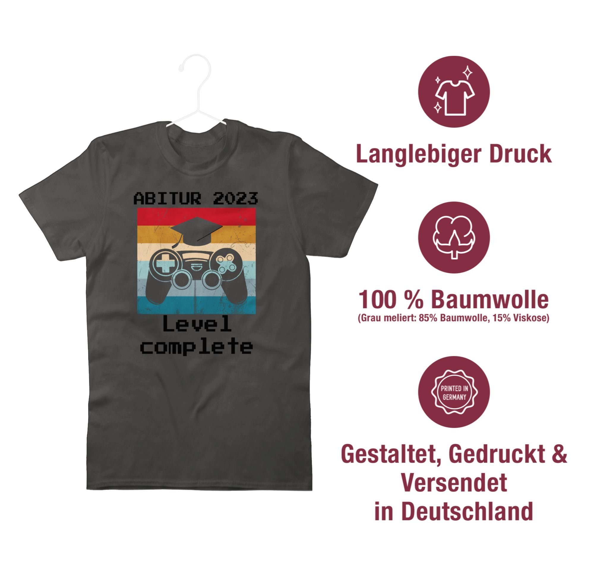 2 & Shirtracer 2024 Vintage T-Shirt Level Abitur Abschluss Complete Geschenk Dunkelgrau 2023 Abitur schwarz