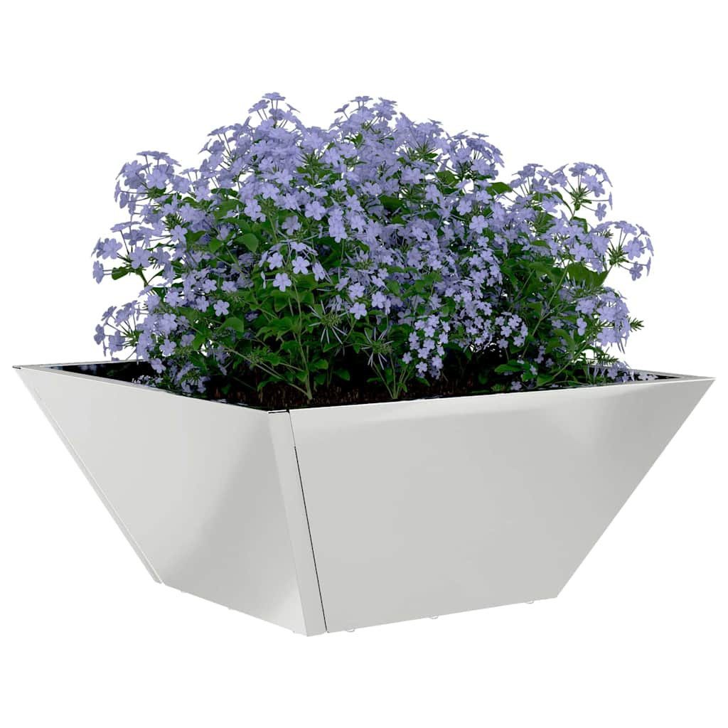 furnicato Blumentopf Garten-Pflanzgefäß 35 x 35 x 15 cm Silber, Trapezförmiger Blumenkübel aus verzinktem Stahl für deine Terrasse