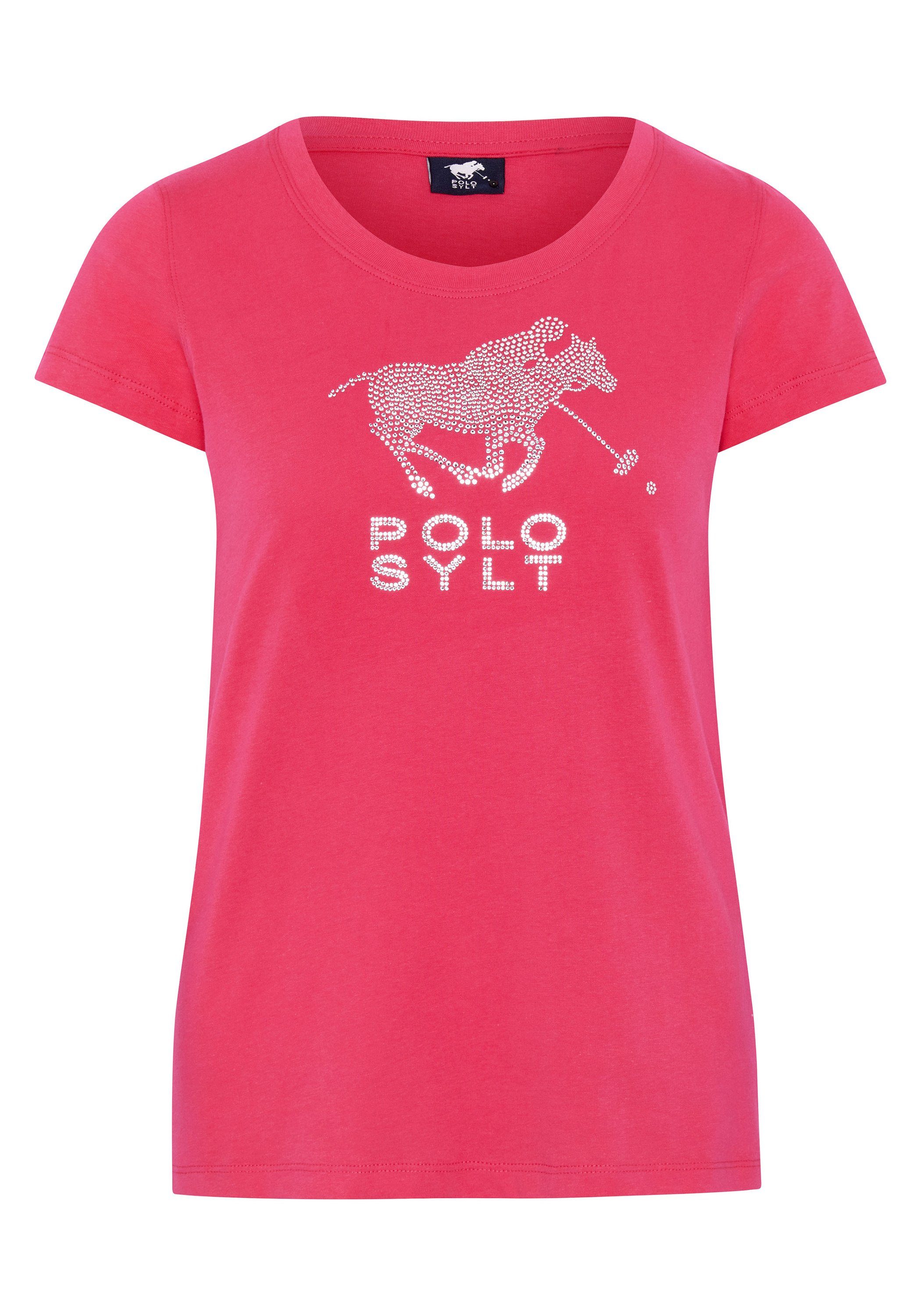 Sylt Raspberry T-Shirt Polo mit edlen 18-1754 Strasssteinen