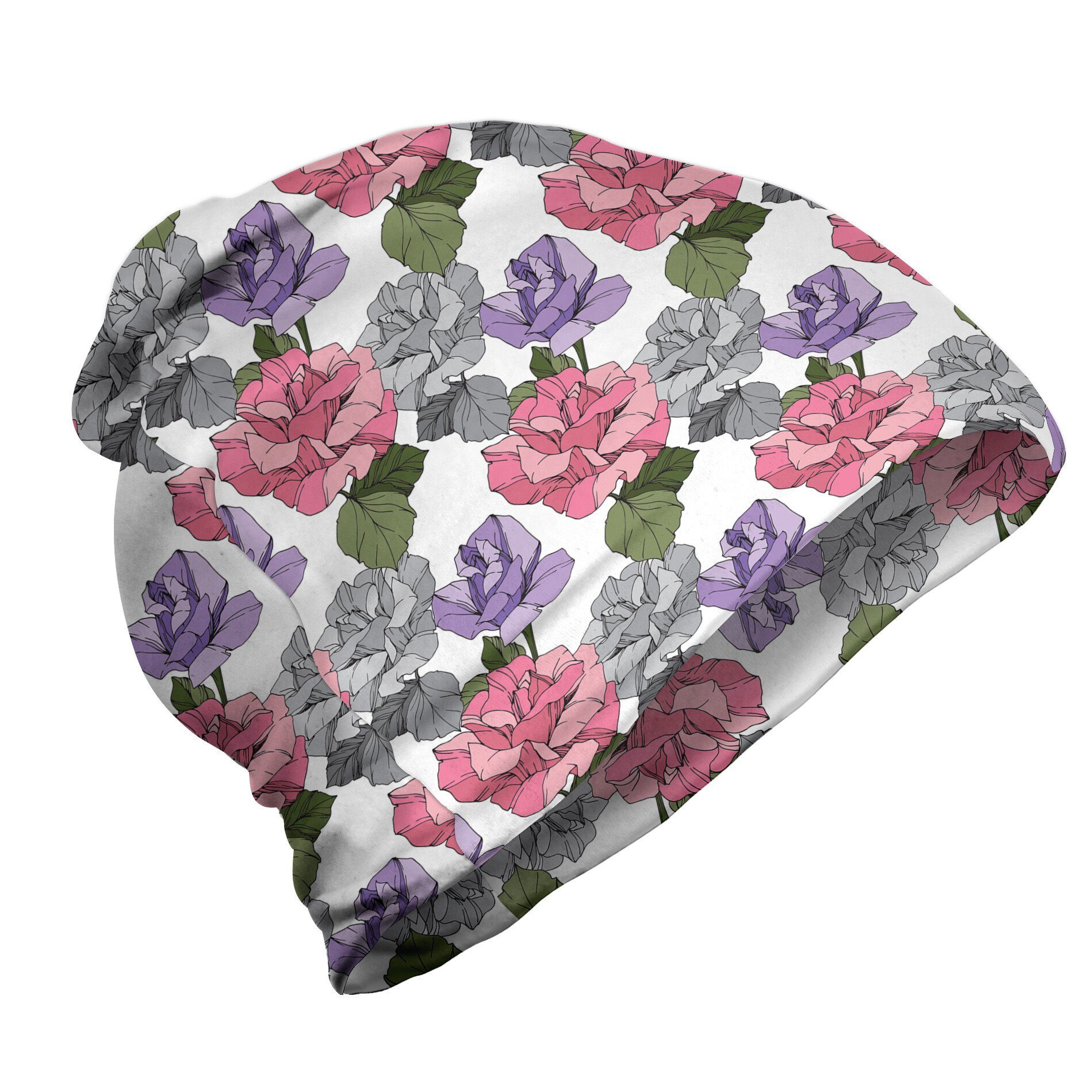 Abakuhaus Beanie Wandern im Freien Blumen Rosen in rosa und lila