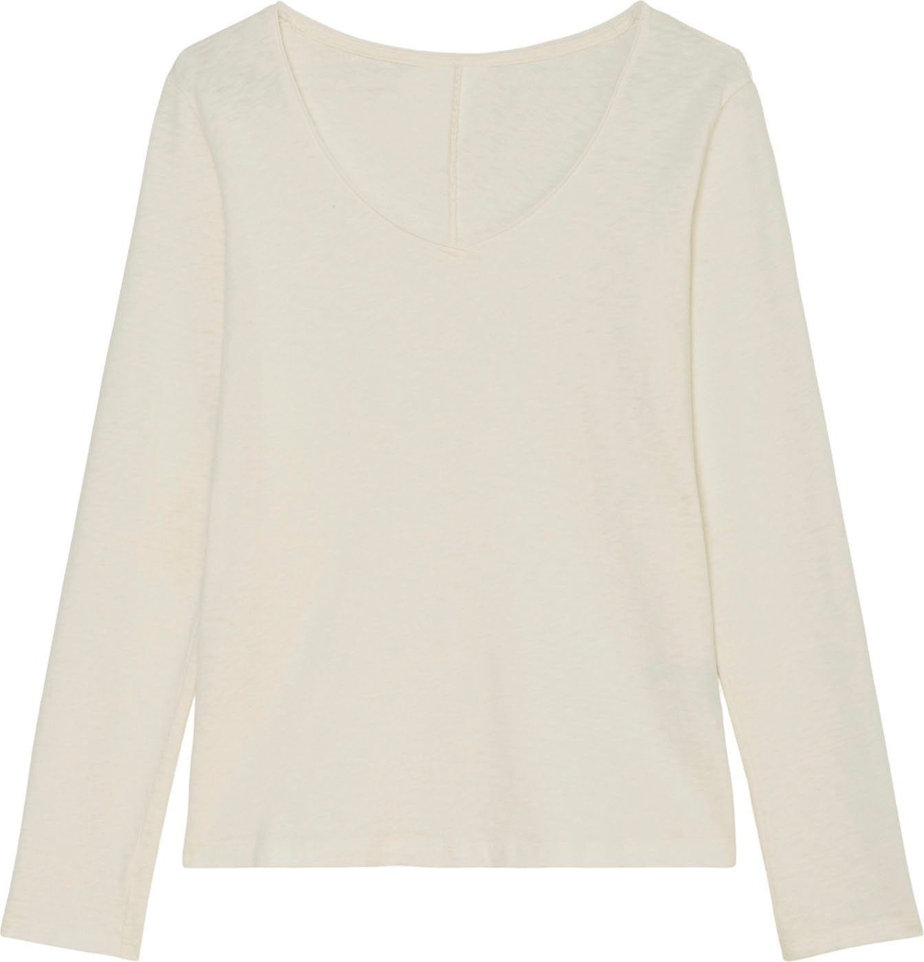 Marc V-Ausschnitt Langarmshirt mit DENIM White O'Polo Scandinavian Rollkante am