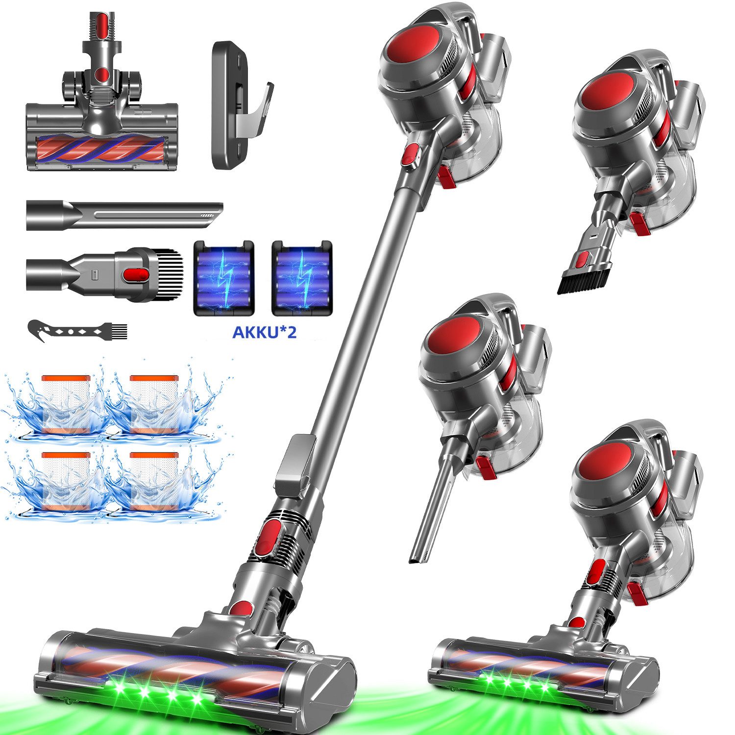 Adormii Akku-Hand-und Stielstaubsauger Akku Staubsauger,Staubsauger Kabellos 50kPa/60Min,GreenEye-Technologie, beutellos, Selbststehendes Design,Staubsauger für Tierhaare,Teppich und Hartboden