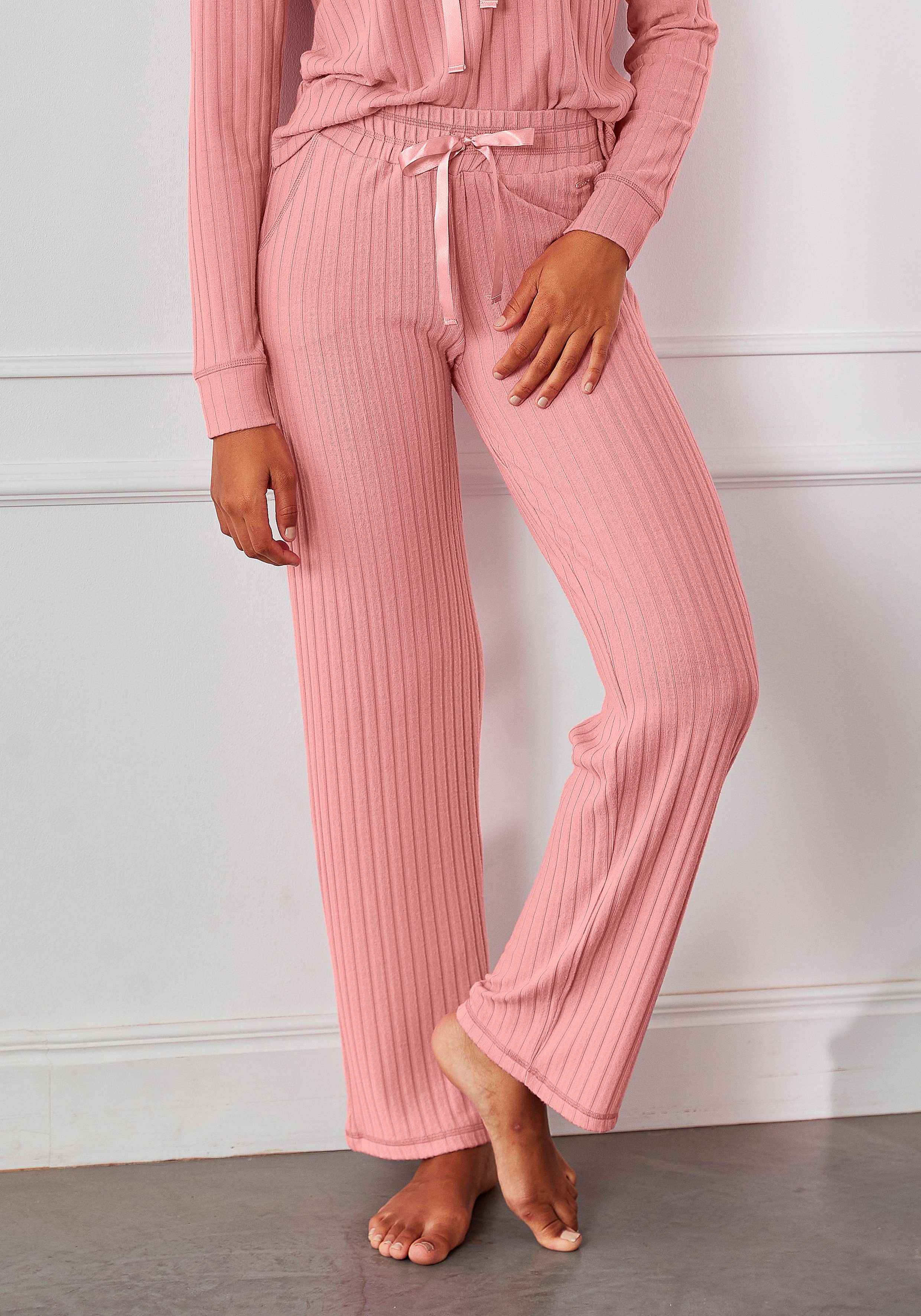 zum Loungehose Loungeanzug Satinband s.Oliver Binden, pink mit