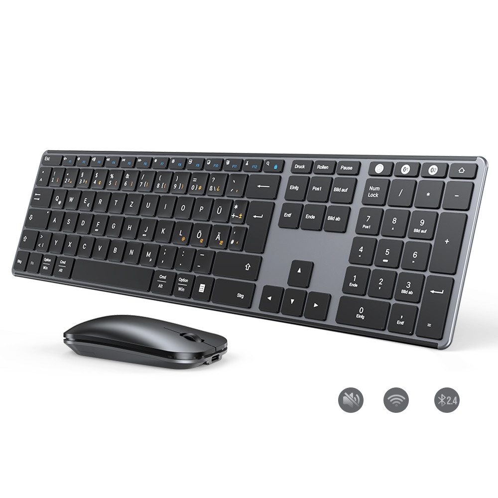 Seenda SKM64-3 Leise Bluetooth Tastatur mit Maus Wiederaufladbare Tastatur- und Maus-Set, (Set, 2 St., Ultradünne Leise Tastatur Maus Set kabellos), Dualmodus, Aufladbar und aus Metall
