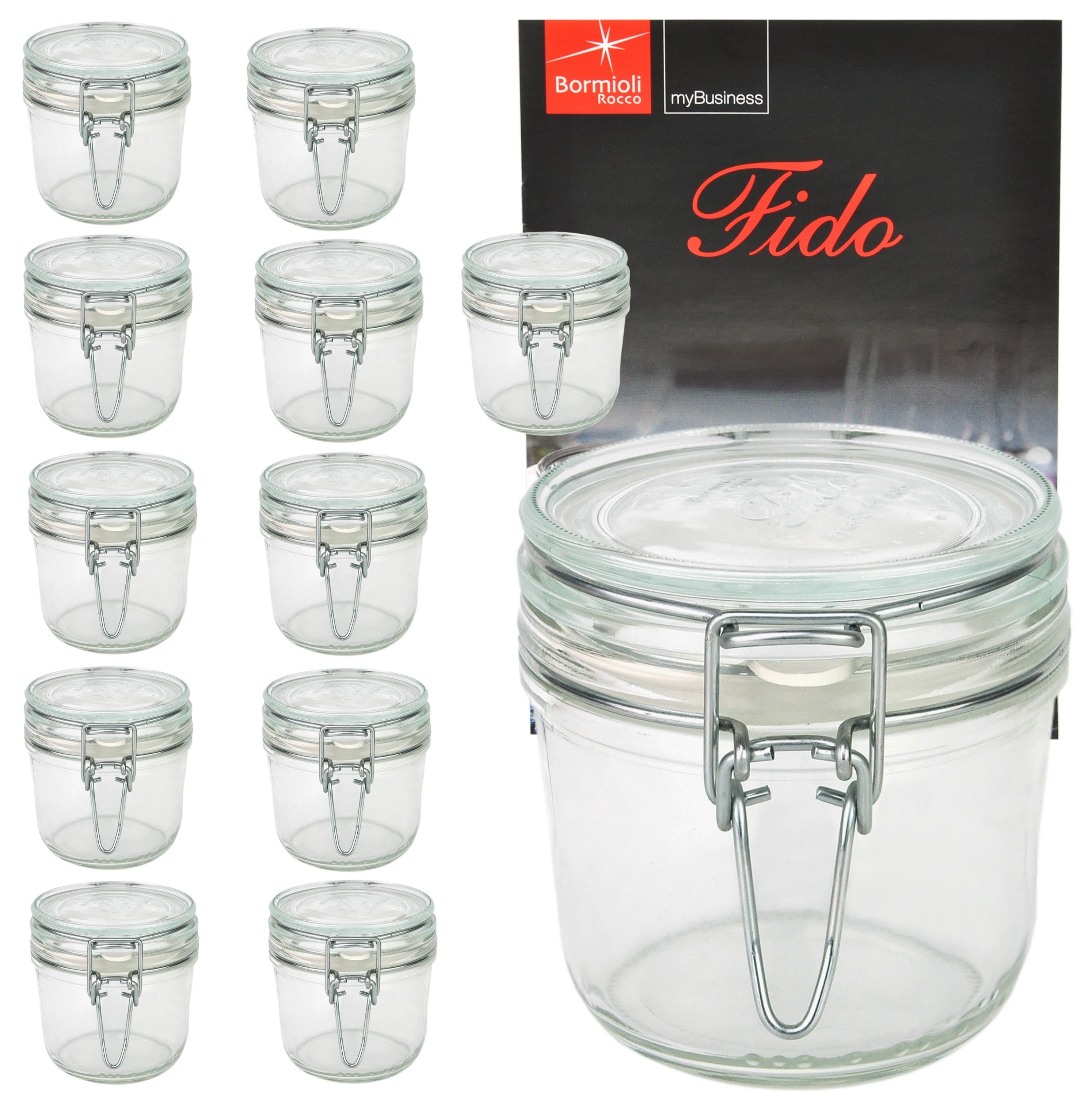 MamboCat Vorratsglas 12er Set Einmachglas Bügelverschluss Original Fido 0,35L Rezeptheft, Glas