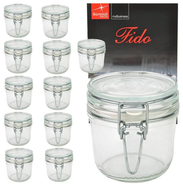 MamboCat Vorratsglas 12er Set Einmachglas Bügelverschluss Original Fido 0,35L incl. Bormioli Rezeptheft