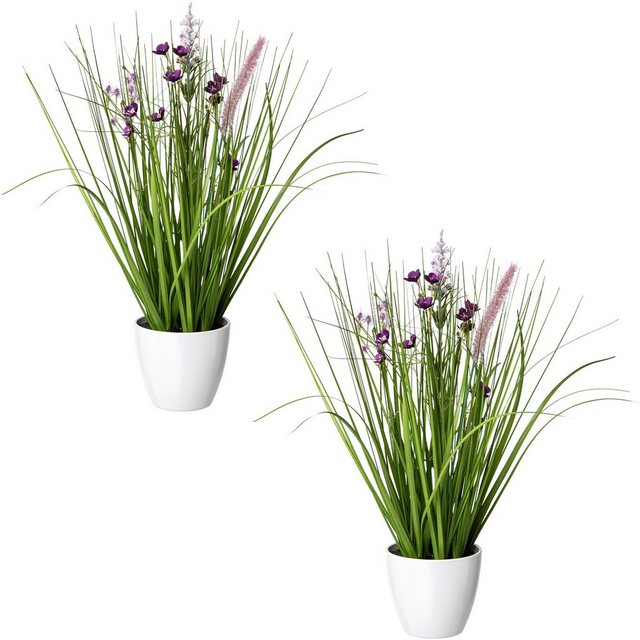 Kunstgras »Blüten-Gras-Mix«, Creativ green, Höhe 41 cm, in weißer Kunststoffschale-Otto