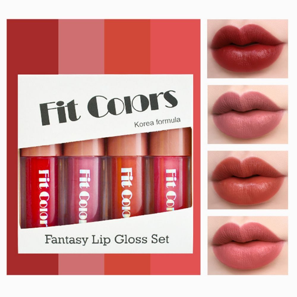 Fivejoy Lippenstift-Set Lipgloss, Lippenflüssigkeit, Make-up-Kosmetik, antihaftbeschichtet, 4-tlg., Lipgloss, 4-teiliges Set, langlebiger Lippenstift, Mini-Flüssigkeit