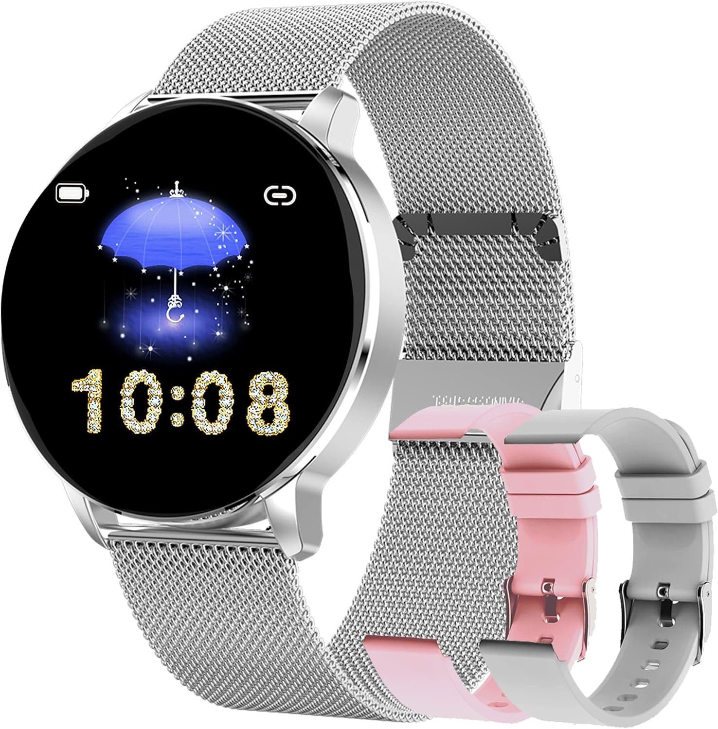 YESFINE Smartwatch (1.3 Zoll, Android/iOS), Damen Fitness-Tracker  Herzfrequenz, Blutdruck, IP67 wasserdicht