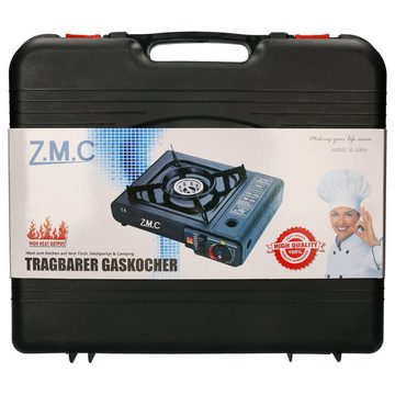 ZMC Gaskocher Campingkocher Outdoor Camping Gas Kocher Herd + 2x Gaskartuschen 227g, (Camping Indoor/Outdoor Wandern Gaskocher Gaskartuschen), 1 Flammig Campingkocher Outdoor Camping Gas Kocher Herd + Piezozündung