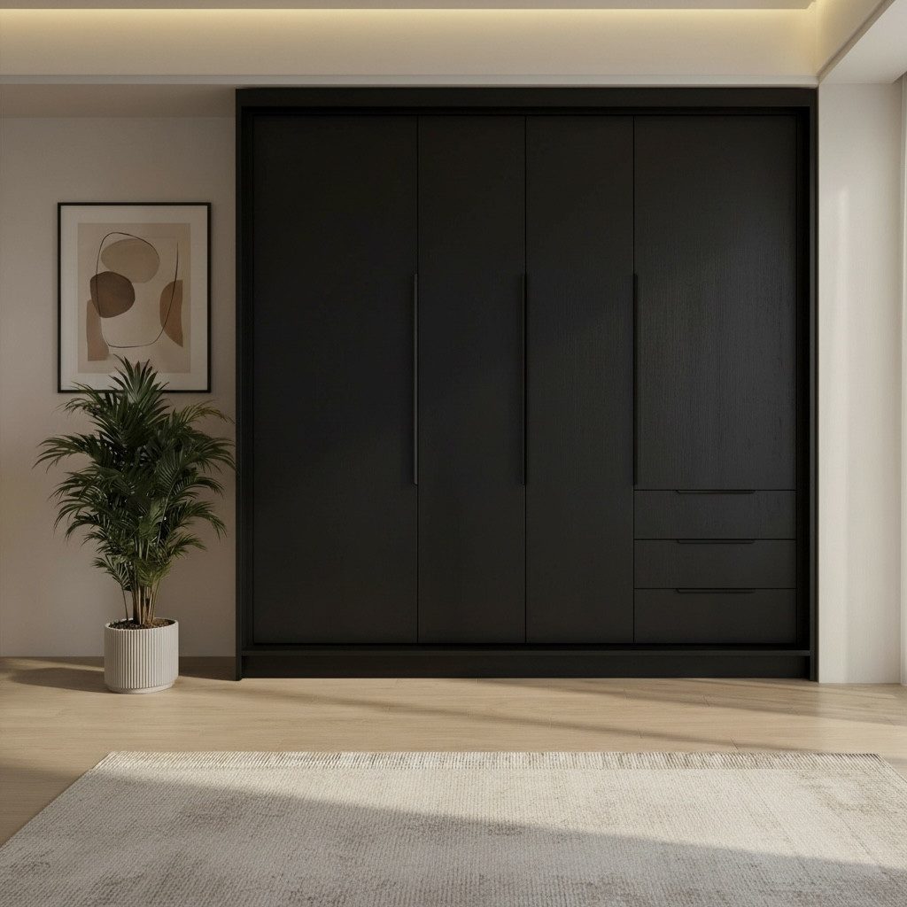 A&J MöbelLand GmbH Drehtürenschrank viertüriger Kleiderschrank mit Schubladen und Metallgriffen. (Geräumiger vier¬türiger Kleiderschrank mit Schubladen und Meta – Bild 3 von 5