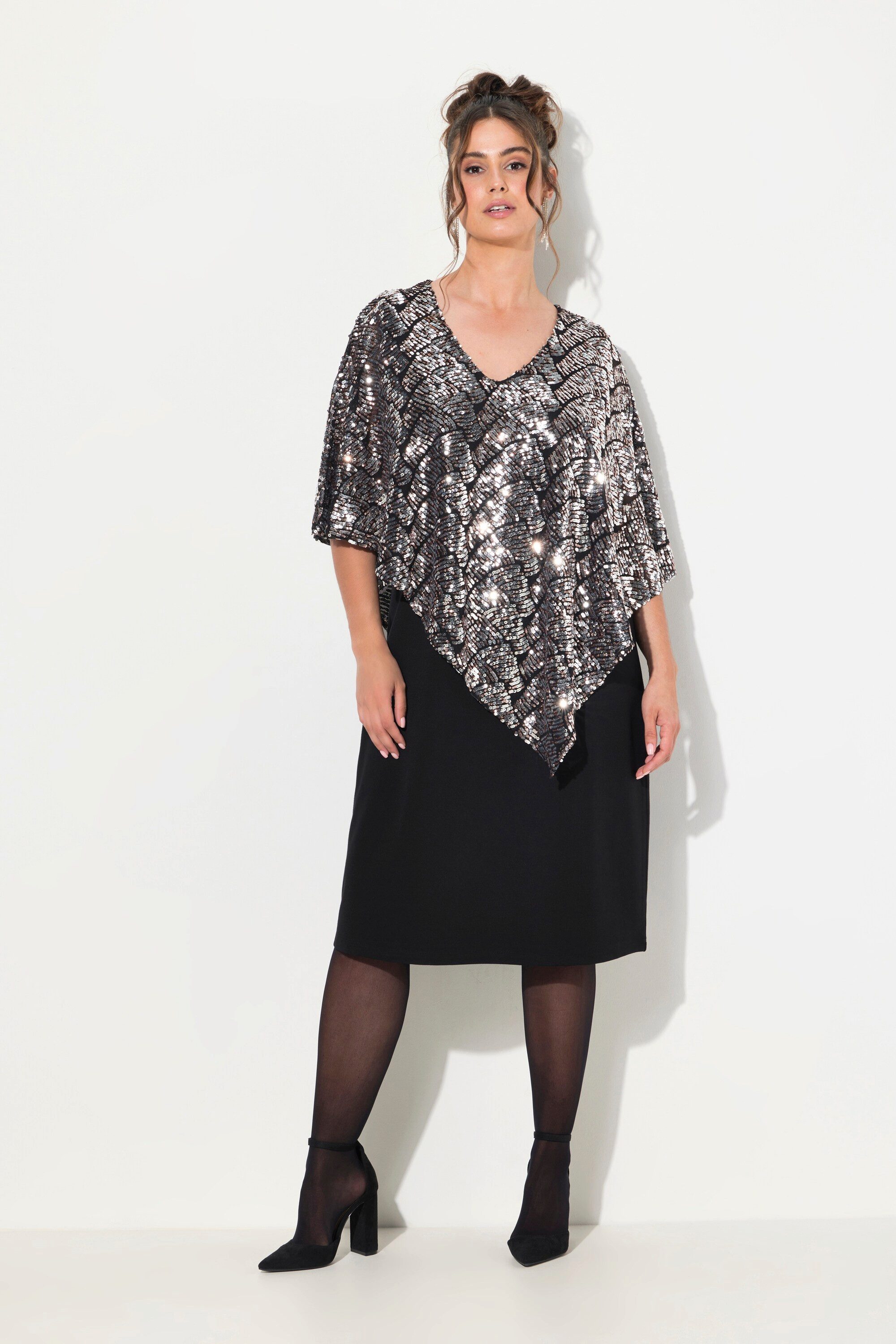 Ulla Popken Abendkleid Kleid doppellagig V-Ausschnitt günstig online kaufen