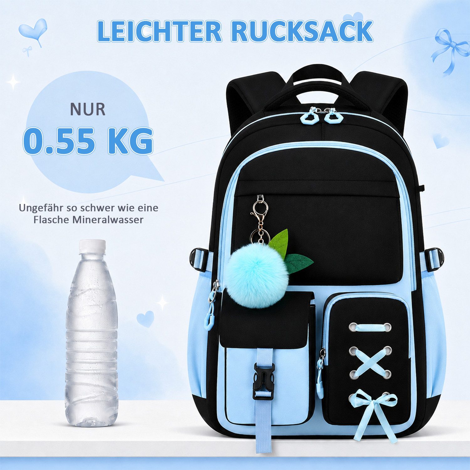 MOPUEA Schulrucksack Schulrucksack Set 3tlg Schulrucksack mit Lunchpaket und Mäppchen (Set, 3-tlg., Leicht Schulrucksack Teenager für Schule, Reisen und Freizei – Bild 5 von 5