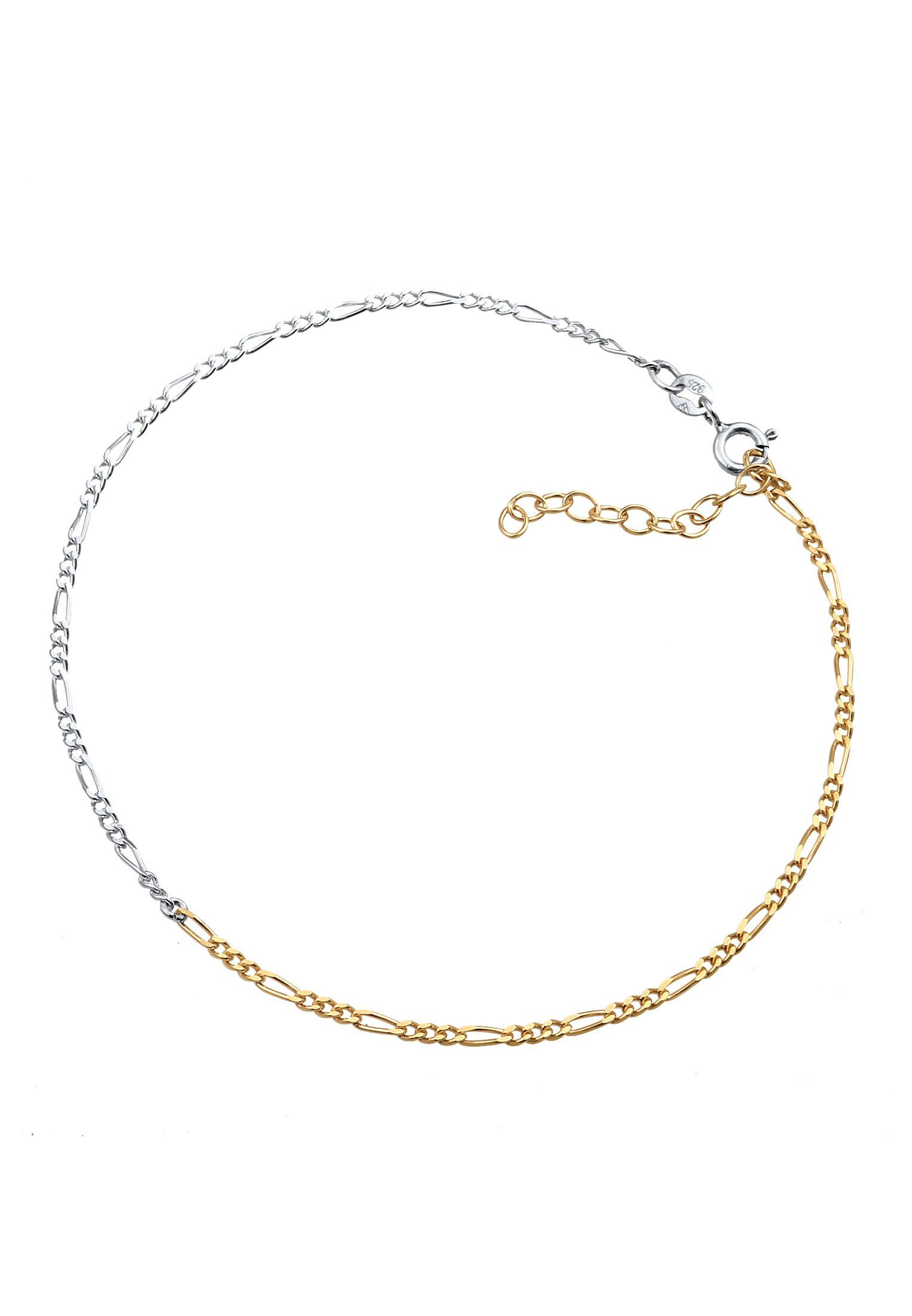 Elli Fußkette Figaro Sommer Zeitlos Basic 925er Bi-Color, Bi Color / Tri Color