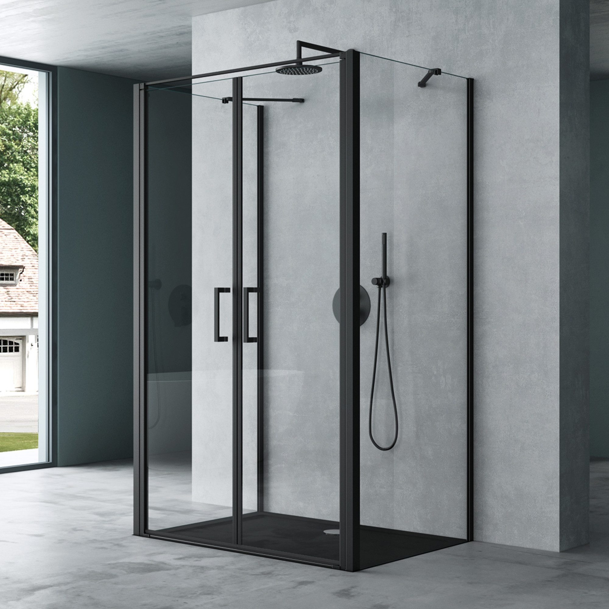 Mai & Mai Grossraumdusche Duschkabine U-Form Duschabtrennung ESG-Sicherheitsglas Rav66UK, BxT: 90x80 cm