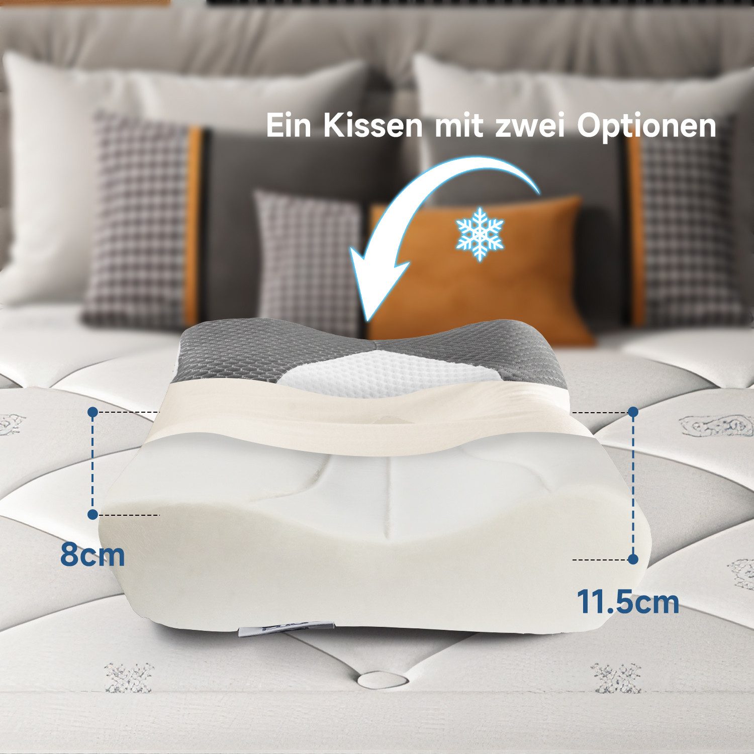 Esun Kopfkissen Orthopädische Ergonomisches Memory Foam Kissen, Nackenkissen, Kissen, Füllung: Rückstellschaum, Rückenschlafer, Bauchschlafer, Seitenschlafer, S – Bild 5 von 5