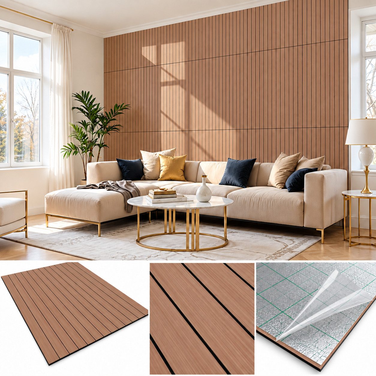 IKHEMalarka Wandpaneel Lamellen Selbstklebend 100x60 cm – PVC + PE-Schaum, 2,8 mm, Betonoptik, BxL: 60x100 cm, 0,6 qm, (1 Paneel = 100 × 60 cm (0,60qm) Tapete M – Bild 5 von 5
