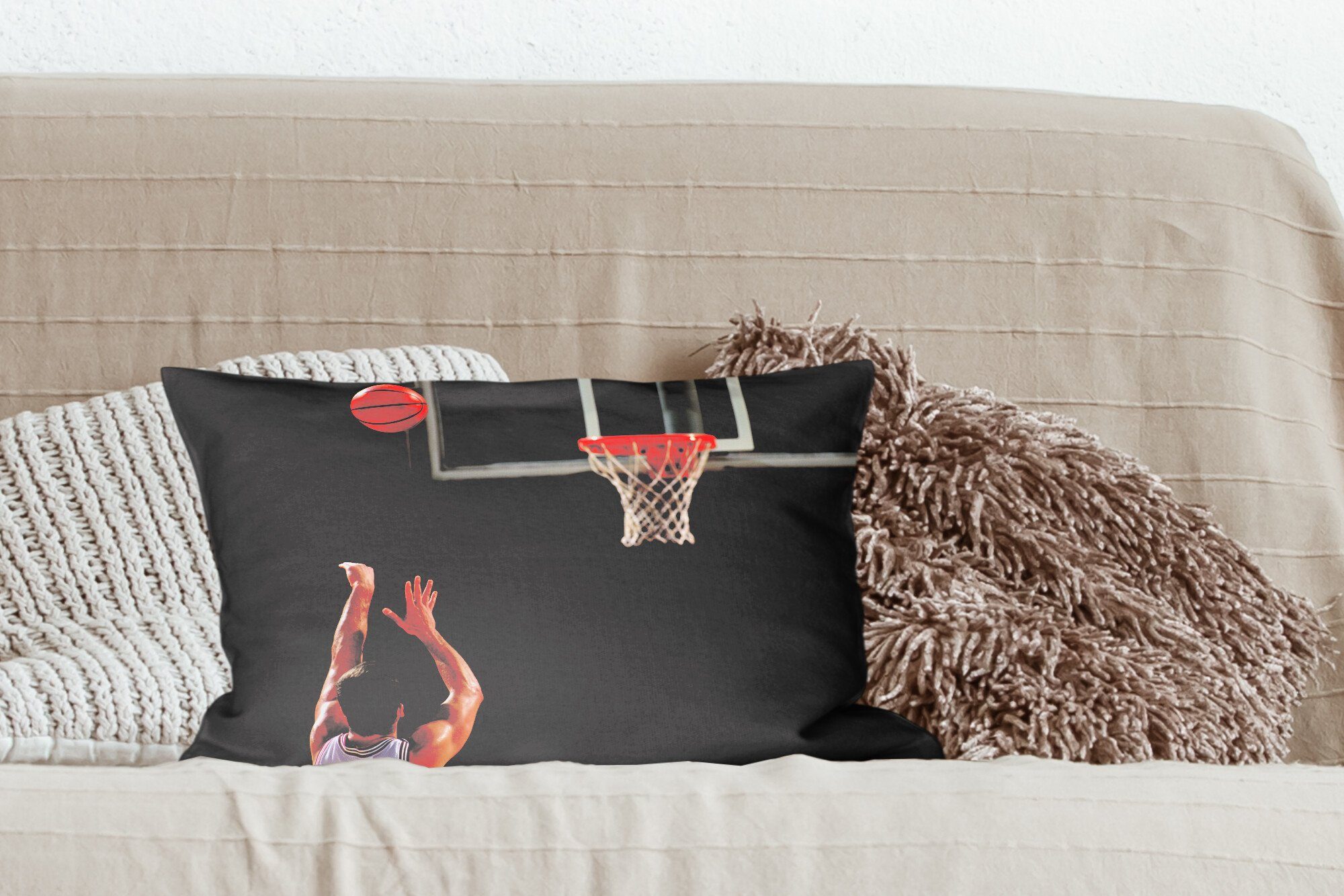 Ball mit Korb, der Dekoration, aus Dekokissen Füllung, wirft MuchoWow Dekokissen den Zierkissen, Ferne den Wohzimmer in Ein Schlafzimmer Basketballspieler