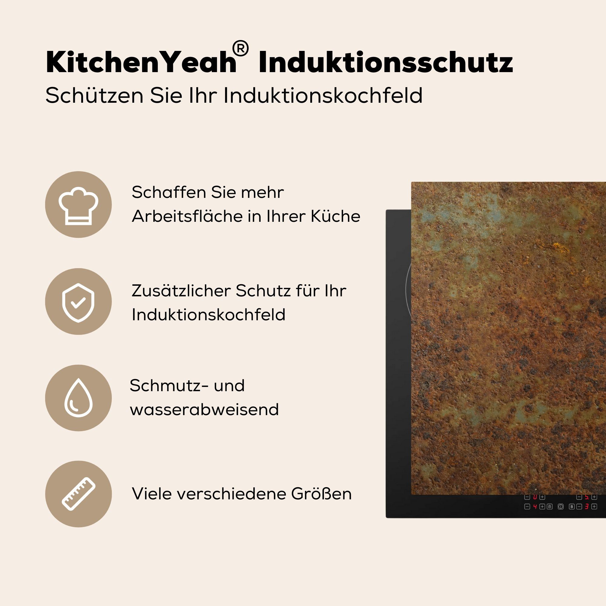 MuchoWow Herdblende-/Abdeckplatte Teller - - cm, (1 Arbeitsplatte küche Türkis für Vinyl, tlg), Ceranfeldabdeckung, Rost, 78x78