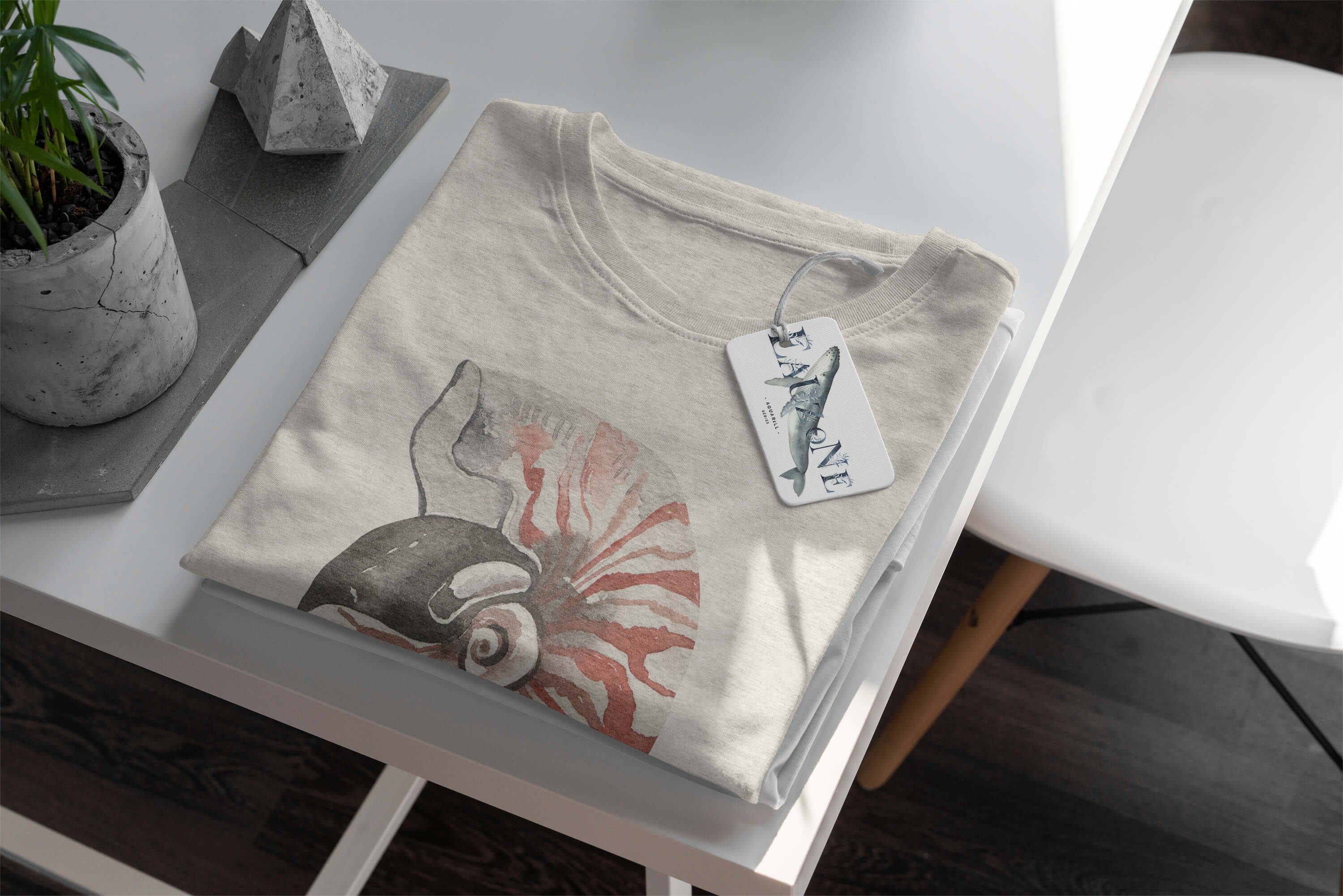 Ökomo (1-tlg) Wasserfarben 100% T-Shirt Herren Shirt Sinus T-Shirt Motiv gekämmte Nachhaltig Bio-Baumwolle Meeresschnecke Art