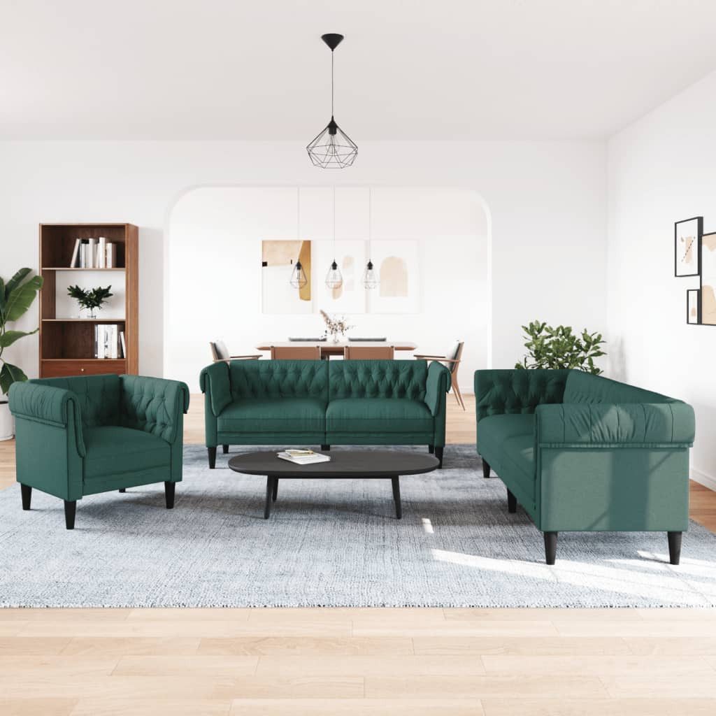 vidaXL Sofa 3-tlg. Sofagarnitur Dunkelgrün Stoff günstig online kaufen