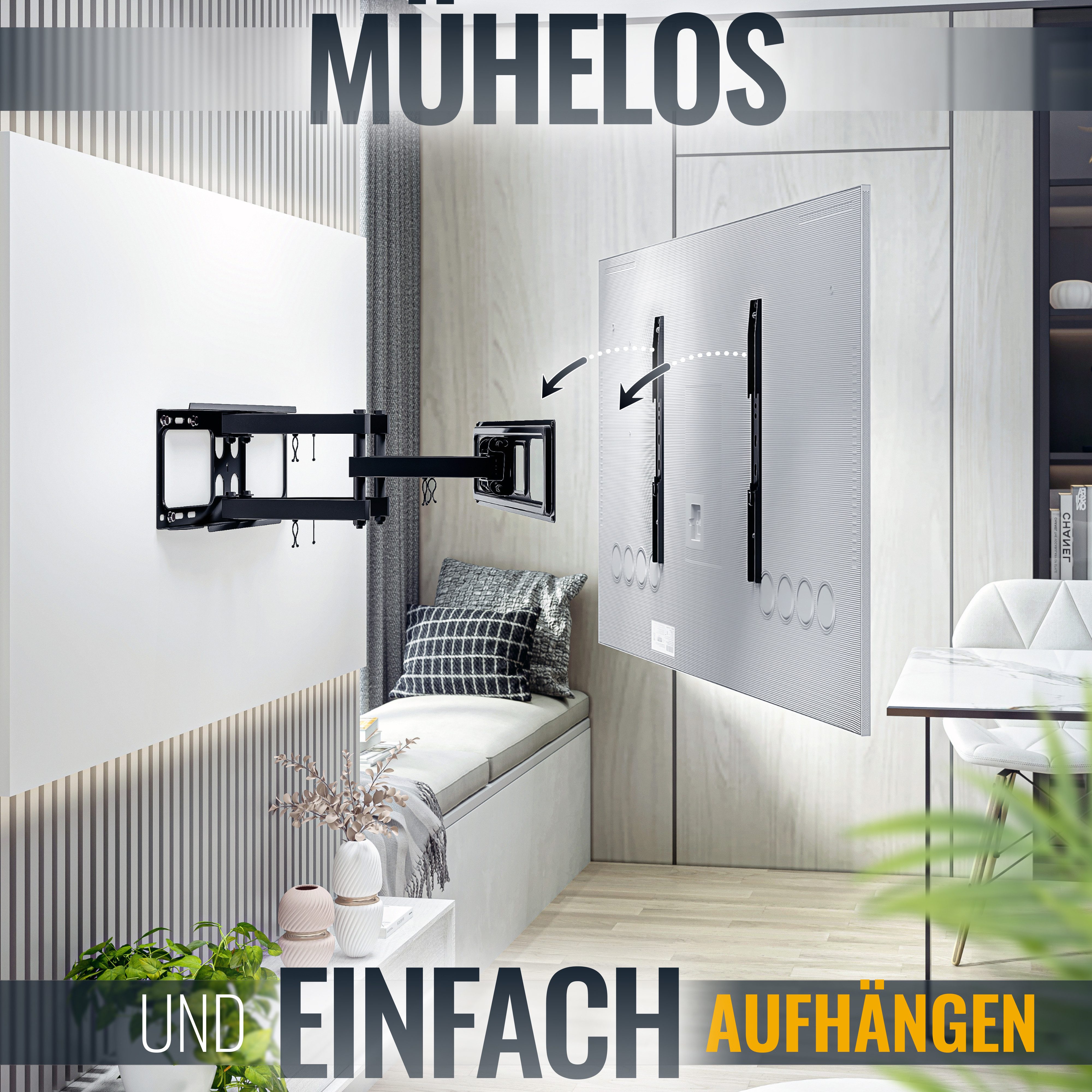 RICOO TV-Wandhalterung TV Wandhalterung 37"-70" mit Schwenk- und Neigefunktion S5264, (bis 70 Zoll, VESA 300x200 bis 600x400, 1-tlg., 40 kg Belastbarkeit, 37"-70" (93-178 cm) Bildschirm-Diagonale, bis 120° schwenkbar, +15/-5° neigbar ausziehbar Halter)