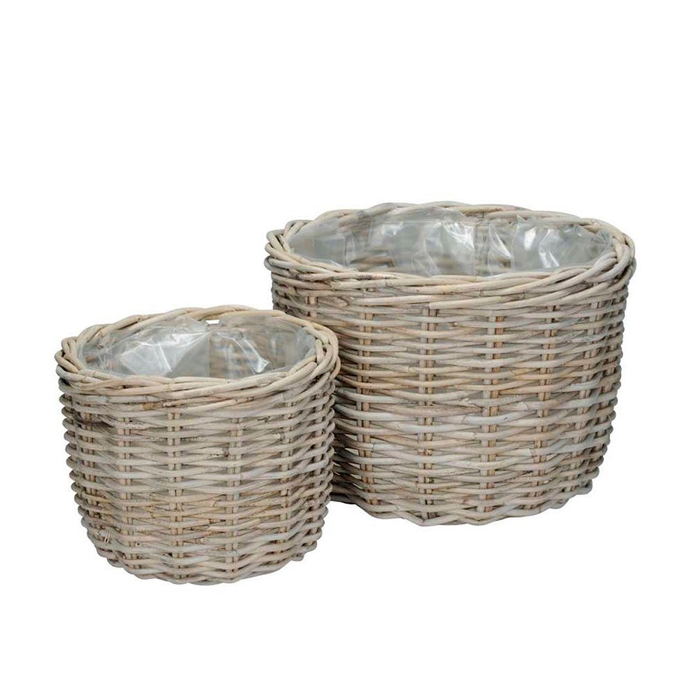 Blumentopf 2tlg. Pflanzkorb COUNTRY aus Rattan grau beige Pflanzschale Kooboo Lan