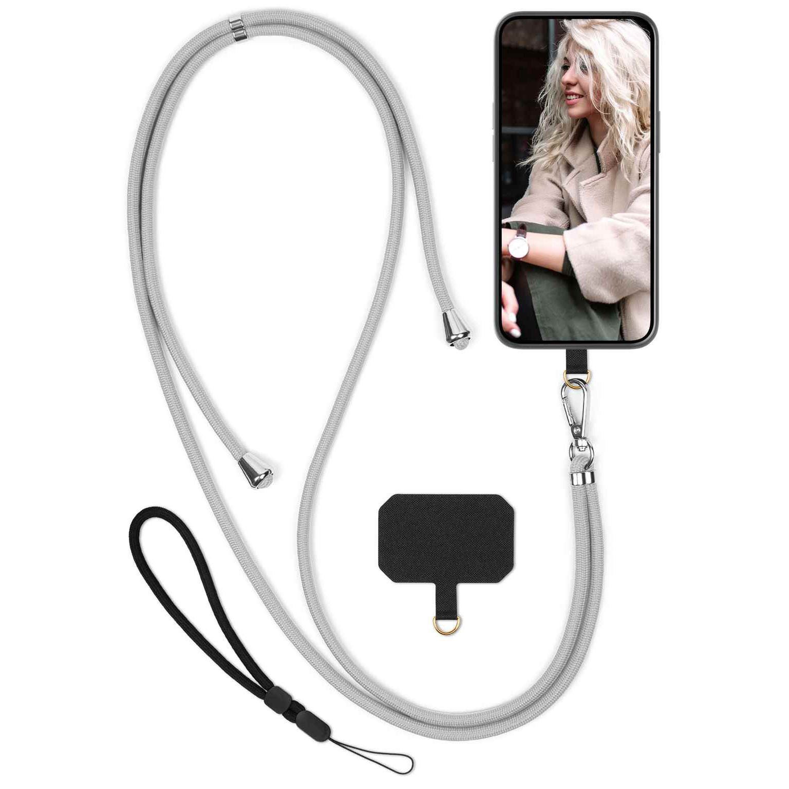 moex Handykette für Huawei Pura 70 Handyband ohne Hülle Unleash Grau 6,6 Zoll, Umhängeband mit Karabiner Handy Kette zum Umhängen Band abnehmbar