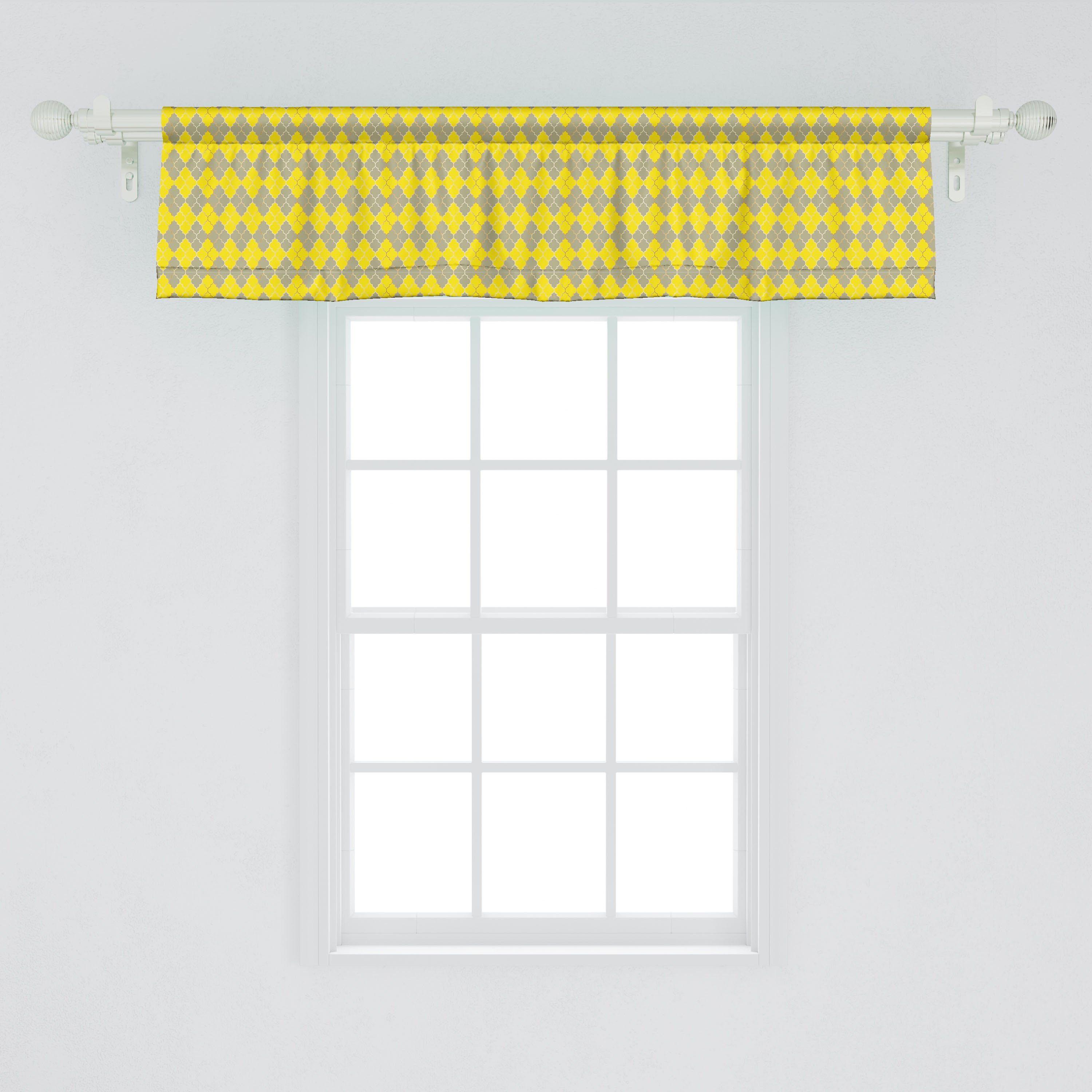 Scheibengardine Vorhang Küche Stangentasche, für Abakuhaus, Microfaser, Schlafzimmer Quatrefoil mit Flechtwerk Dekor Volant