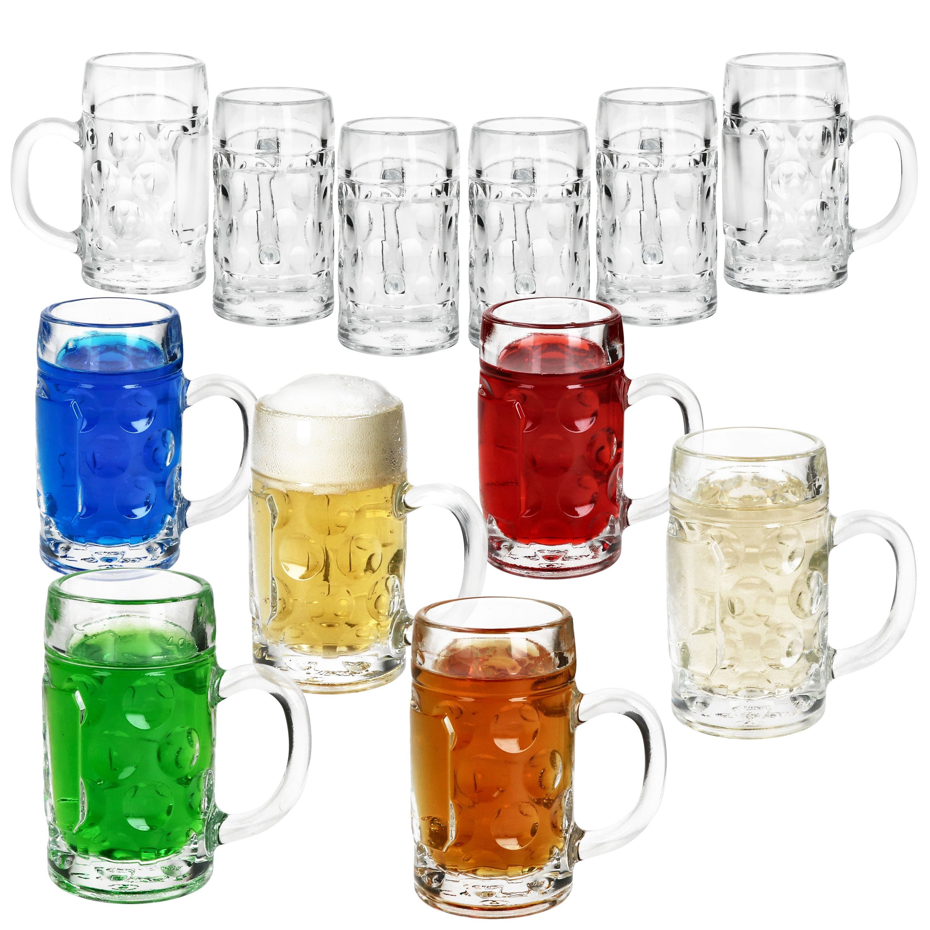 Schnapsglas 12x Mini-Maßkrug Schnapsgläser 4cl geeicht Shot-Glas Stamper Henkel