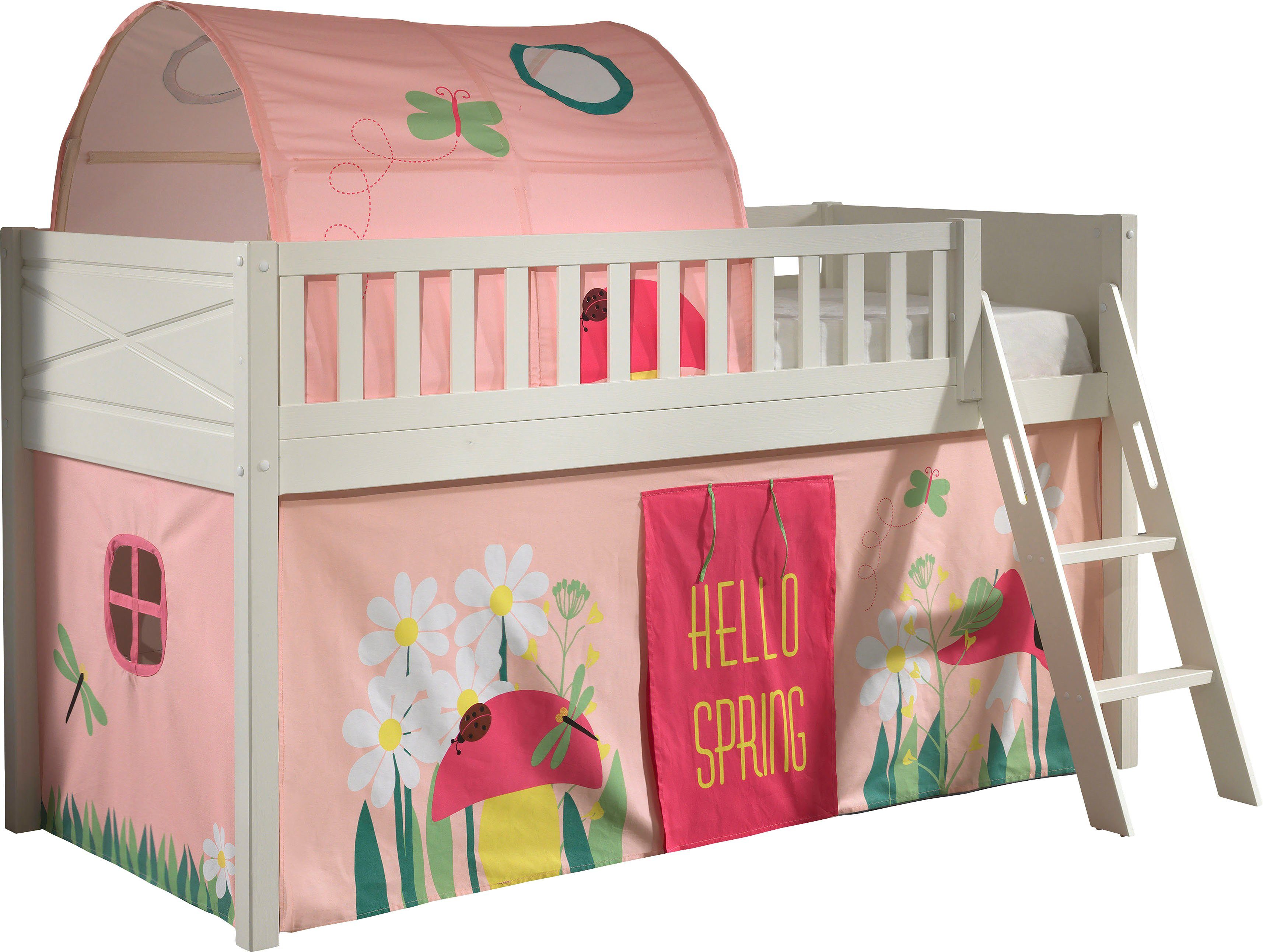 Vipack Hochbett Scott (Made in Europe) mit schräger Leiter, LF 90x200 cm, Vorhang, Tunnel, 4 Designs