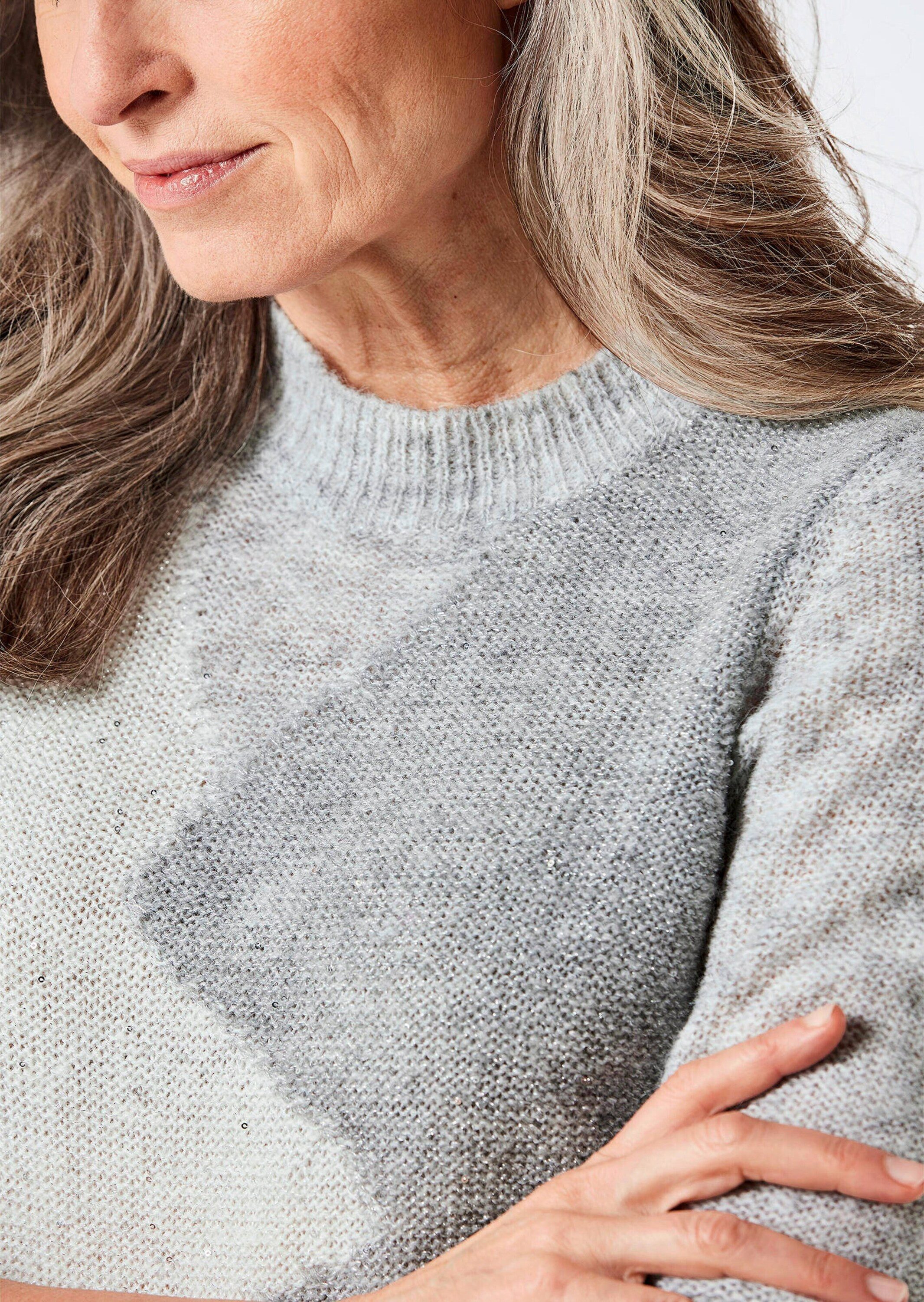 GOLDNER Strickpullover Eleganter Intarsienpullover mit Glanz Winterpullover mit Stehkragen, Rippstrickblenden und Langarm