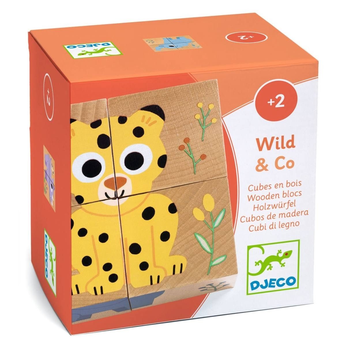 DJECO Würfelpuzzle Würfelpuzzle Wild & Co für Kinder, Puzzleteile, Kinderpuzzle
