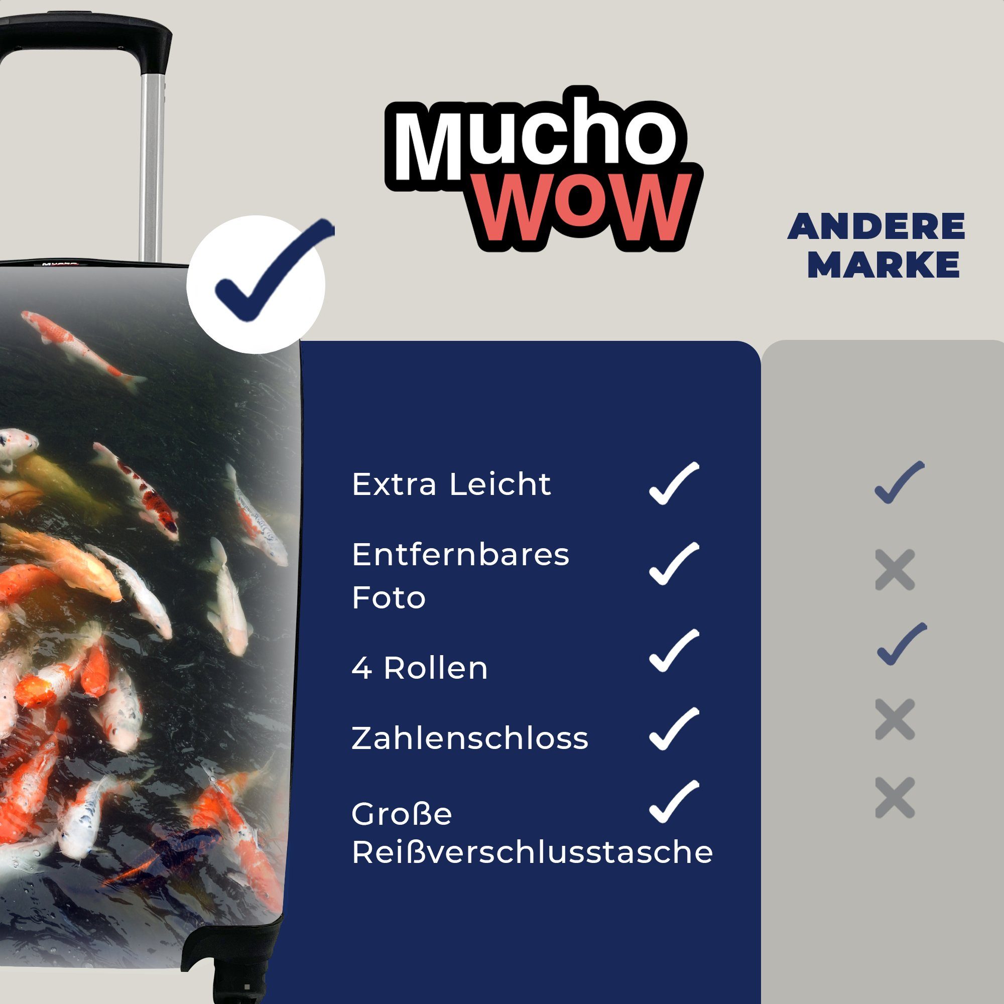 MuchoWow Handgepäckkoffer Ein voller 4 Reisekoffer Handgepäck Reisetasche Teich für mit rollen, mit Koi-Karpfen, Rollen, Trolley, Ferien