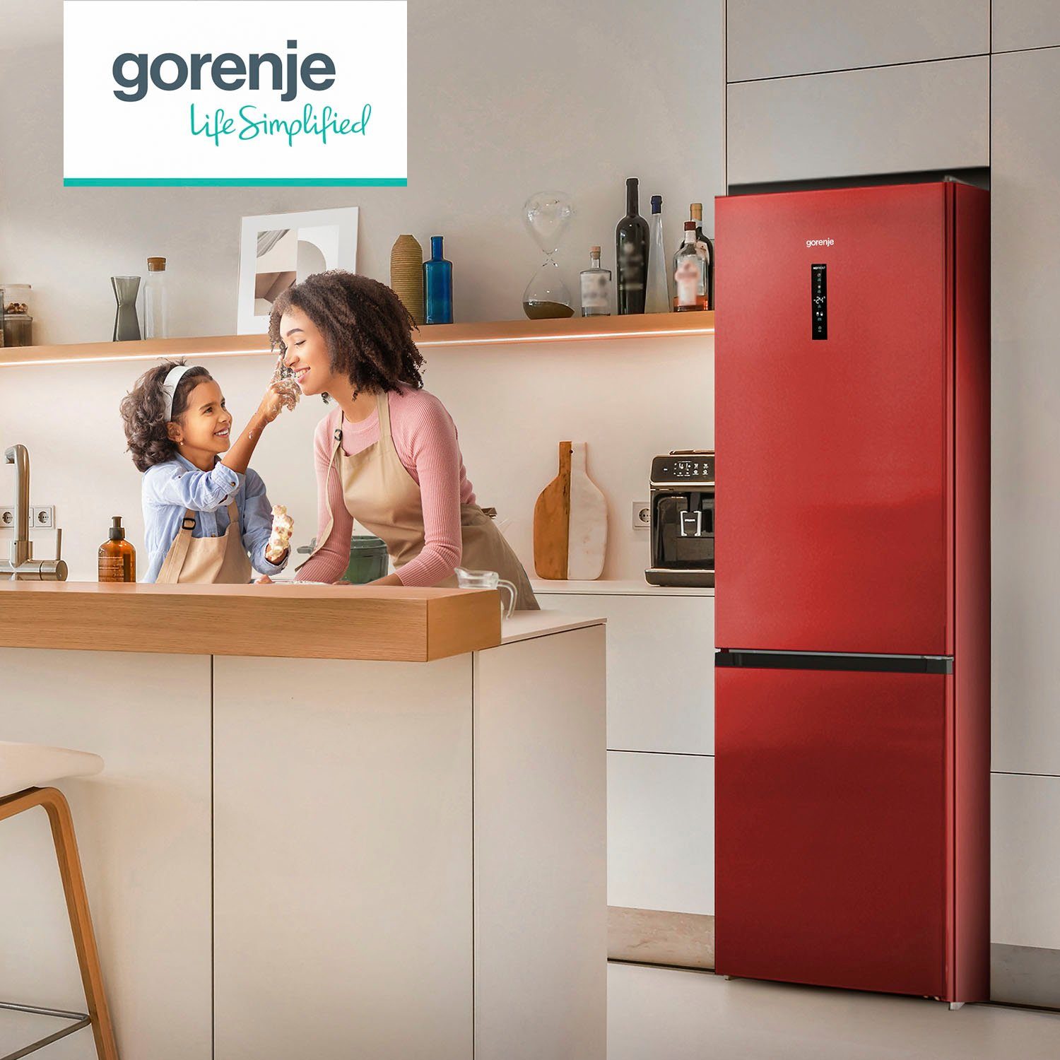 cm cm GORENJE 60 200 hoch, bordeaux breit NK89C0DR, Kühl-/Gefrierkombination