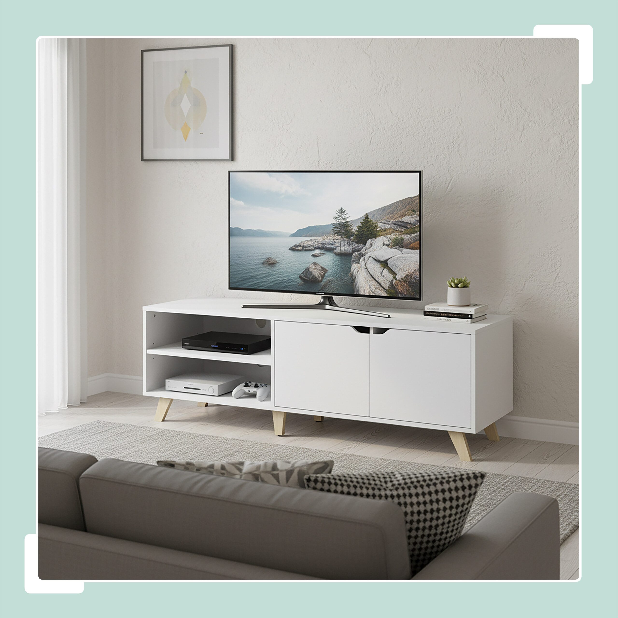 relaxdays TV-Bank TV Lowboard 6 Fächer, weiß