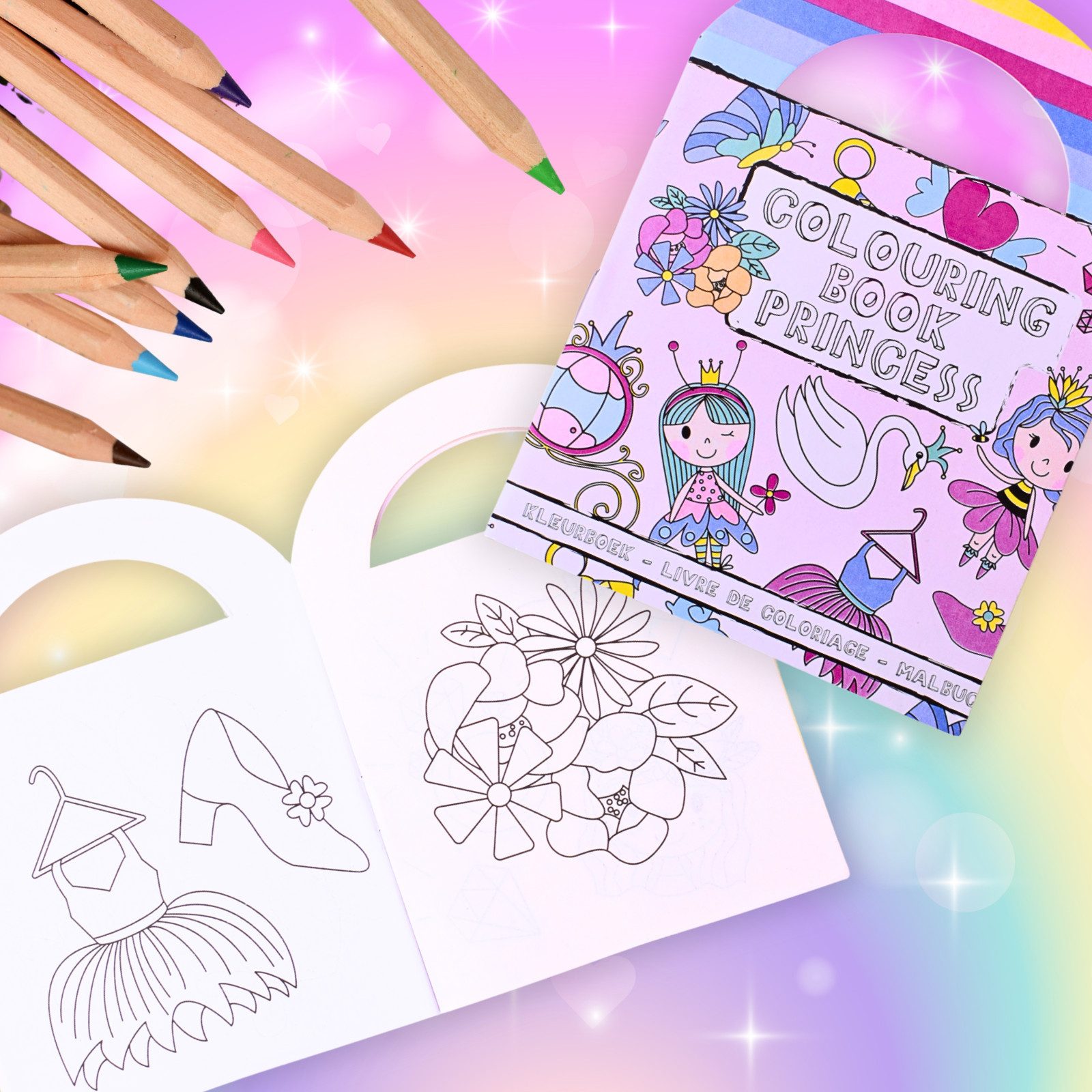 TE-Trend Stickerbuch 12 Stück Prinzessin Motiv Malheft Ausmalheft Set mit je 15 Sticker, mit 15 Prinzessin-Sticker