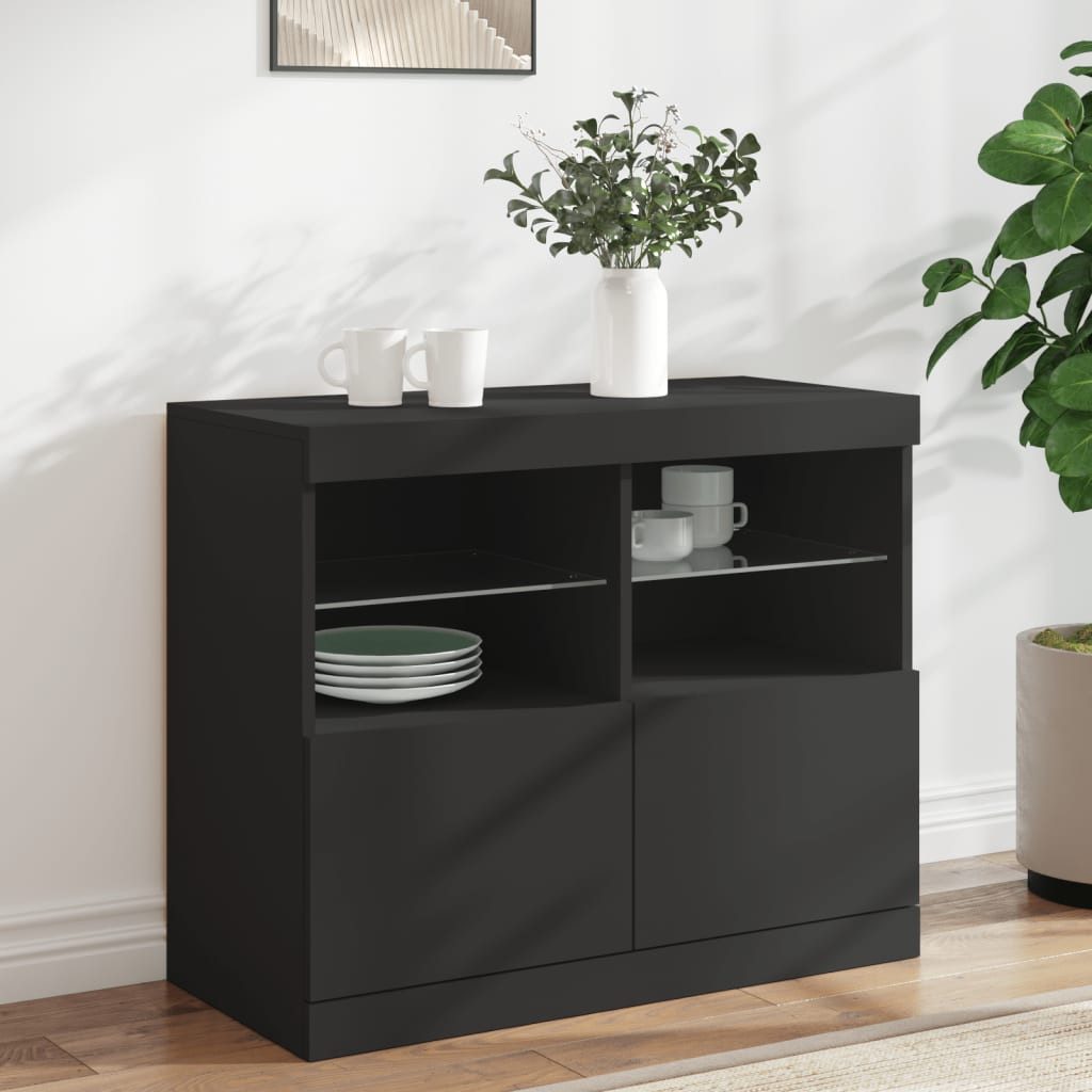 vidaXL Sideboard, Kommode mit LED-Leuchten Schwarz günstig online kaufen