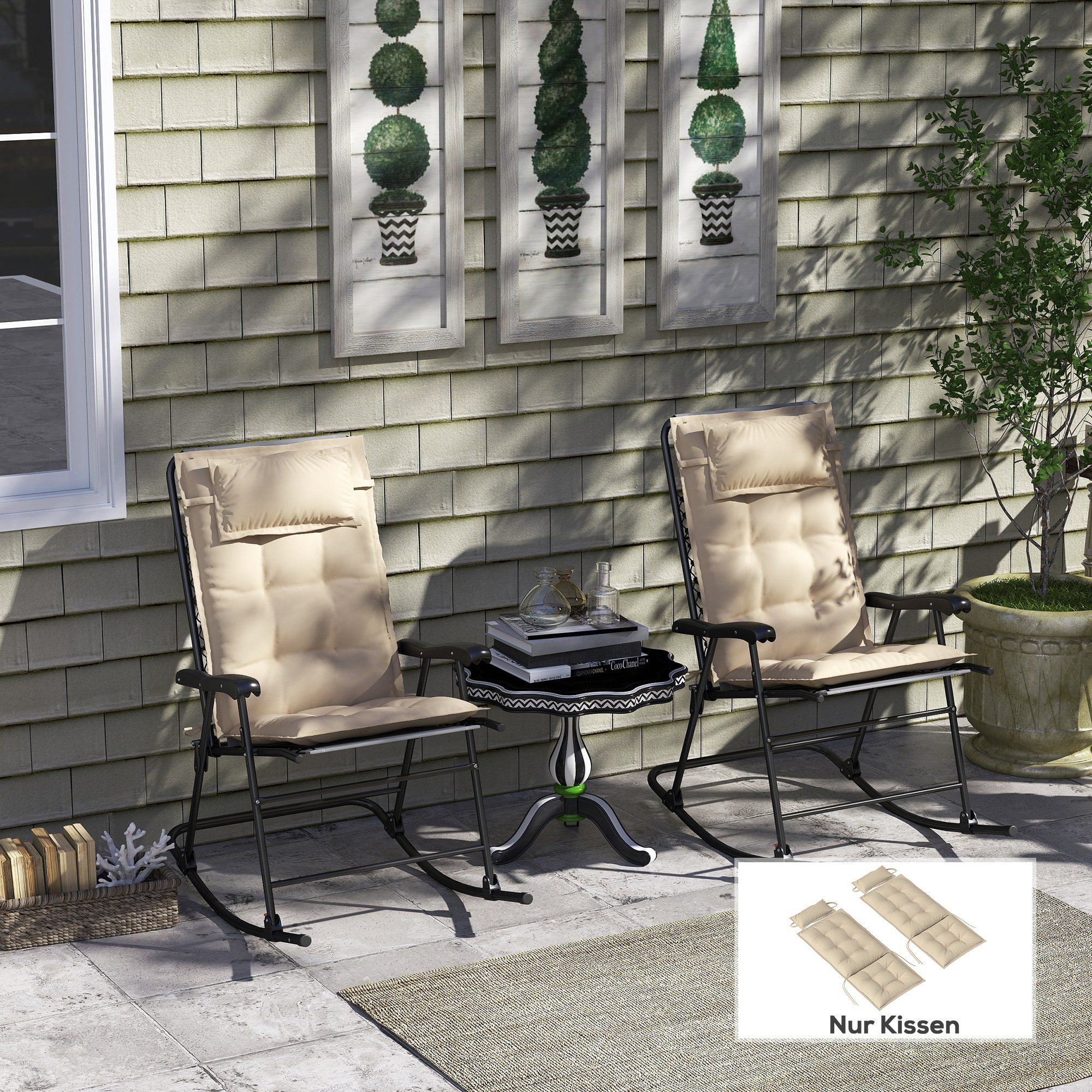 Outsunny Liegenauflage 2er Set, wasserabweisend Polsterauflage, (Auflage für Sonnenliege, 2 St., Polsterauflage), für Gartenmöbel Auflagen 50x116x5 cm, Beige