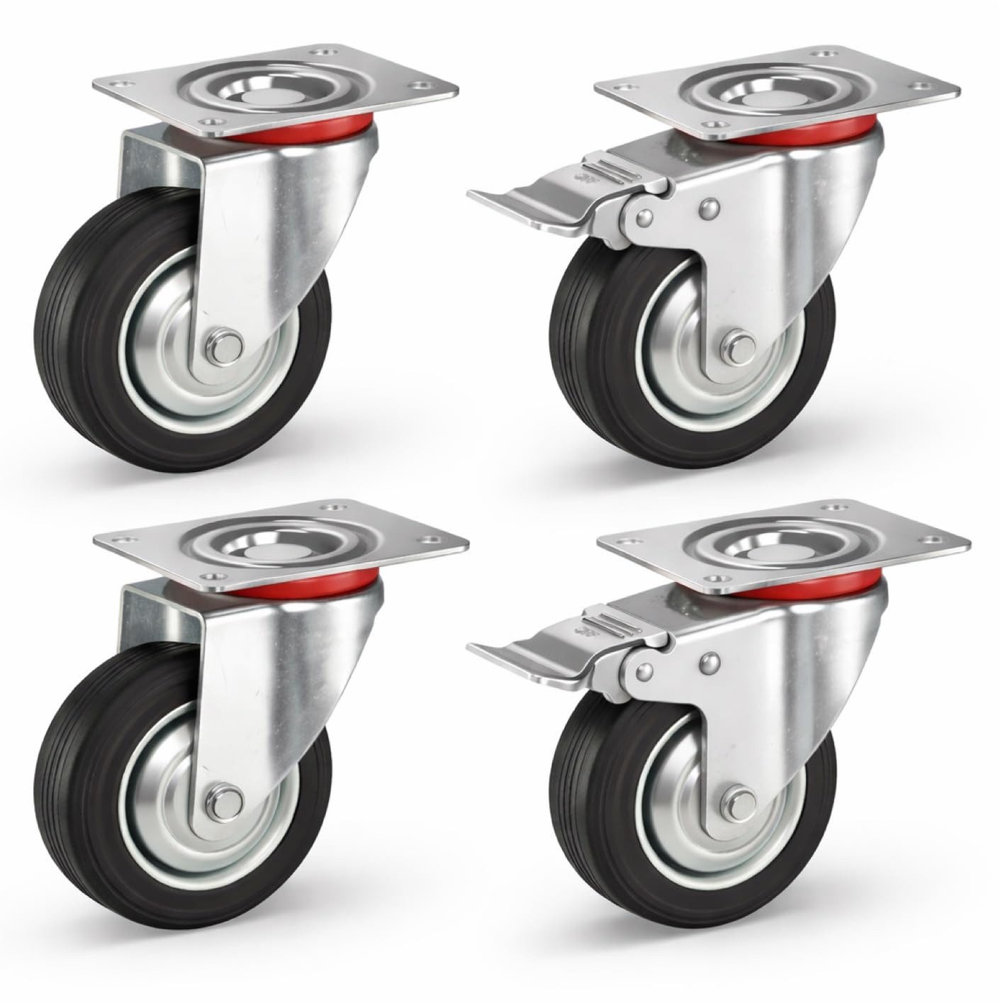 TK Gruppe Schwerlastrolle Schwerlastrolle 4er Transportrollen Rollen Möbelrollen, (4er Set), 4 Stück, zwei davon mit Bremsen
