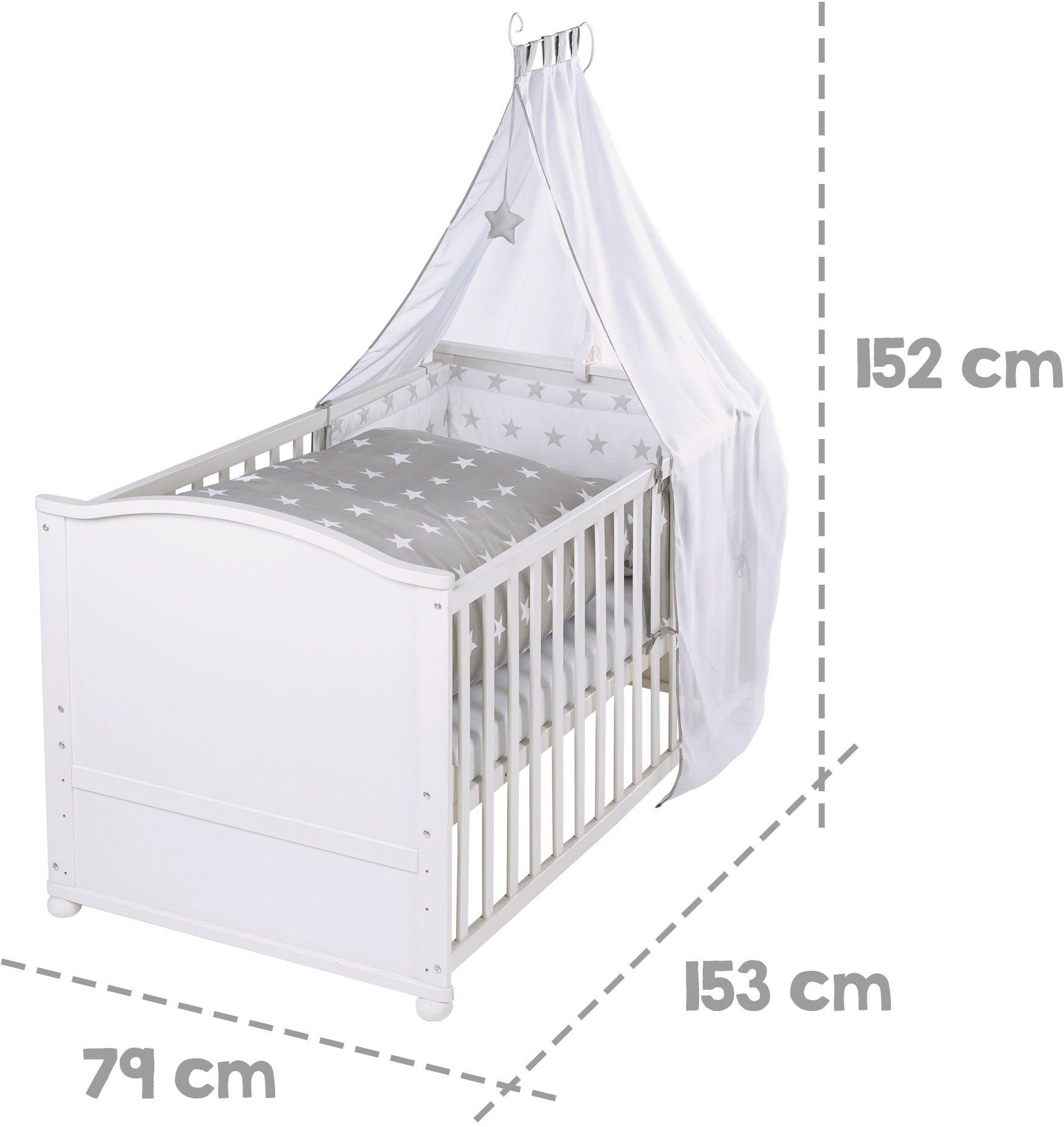 cm, roba® Kinderbettgarnitur 6-tlg., Komplettbett Little Stars, zum 70x140 Himmel, Juniorbett Matratze, und umbaubar