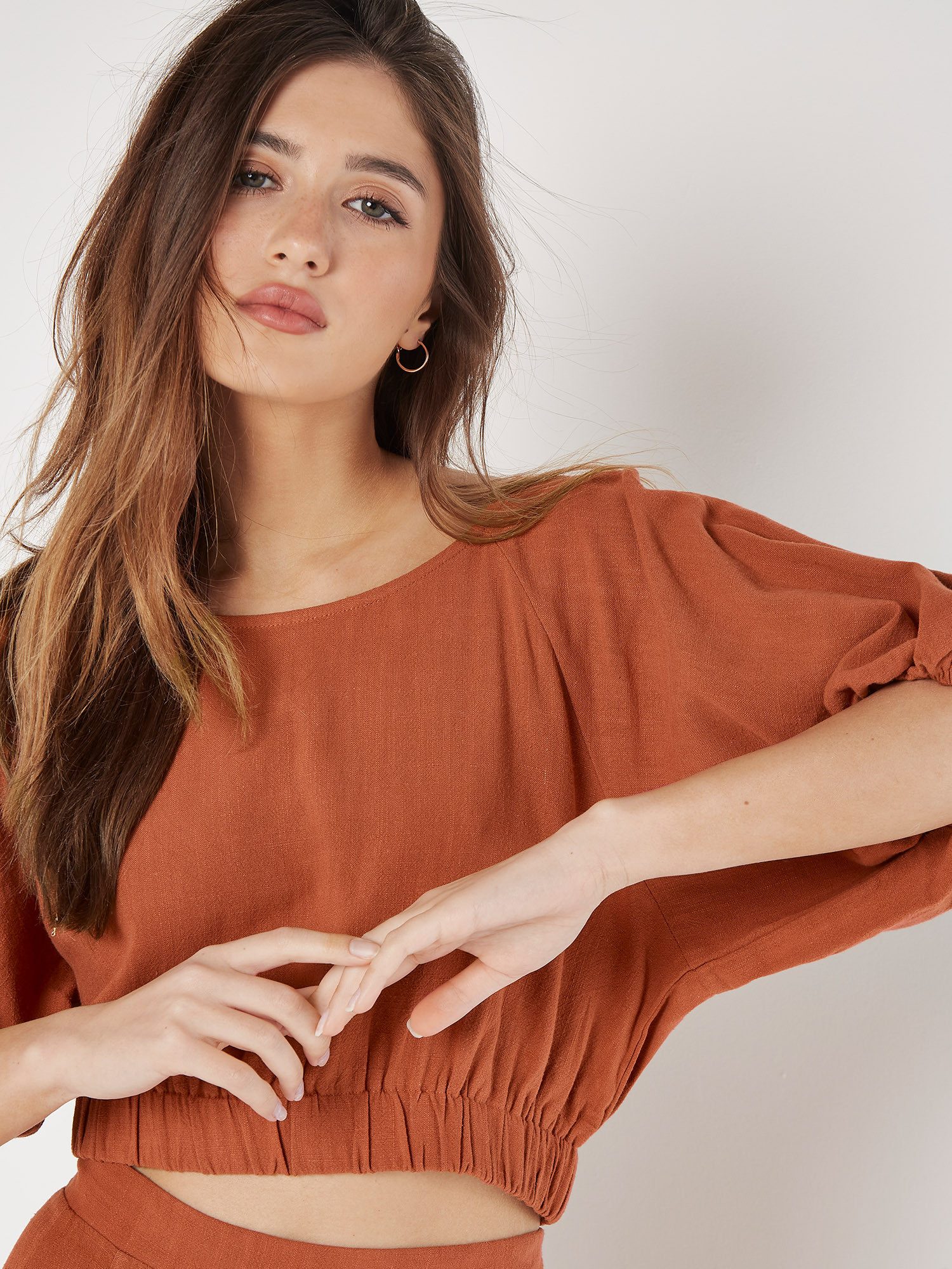 Apricot Klassische Bluse Crop-Top mit Ballonärmeln