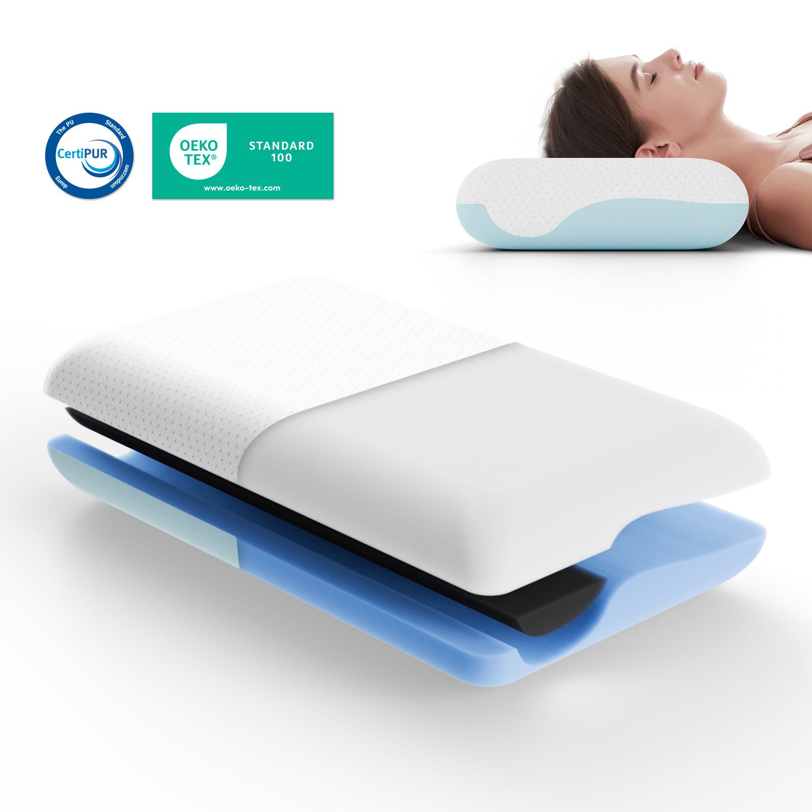 ROYGBIV Nackenstützkissen orthopädisches kissen, kopfkissen nackenschmerzen 11cm Höhe, Seitenschlafer, Ruckenschlafer, Bauchschlafer, für Allergiker geeignet