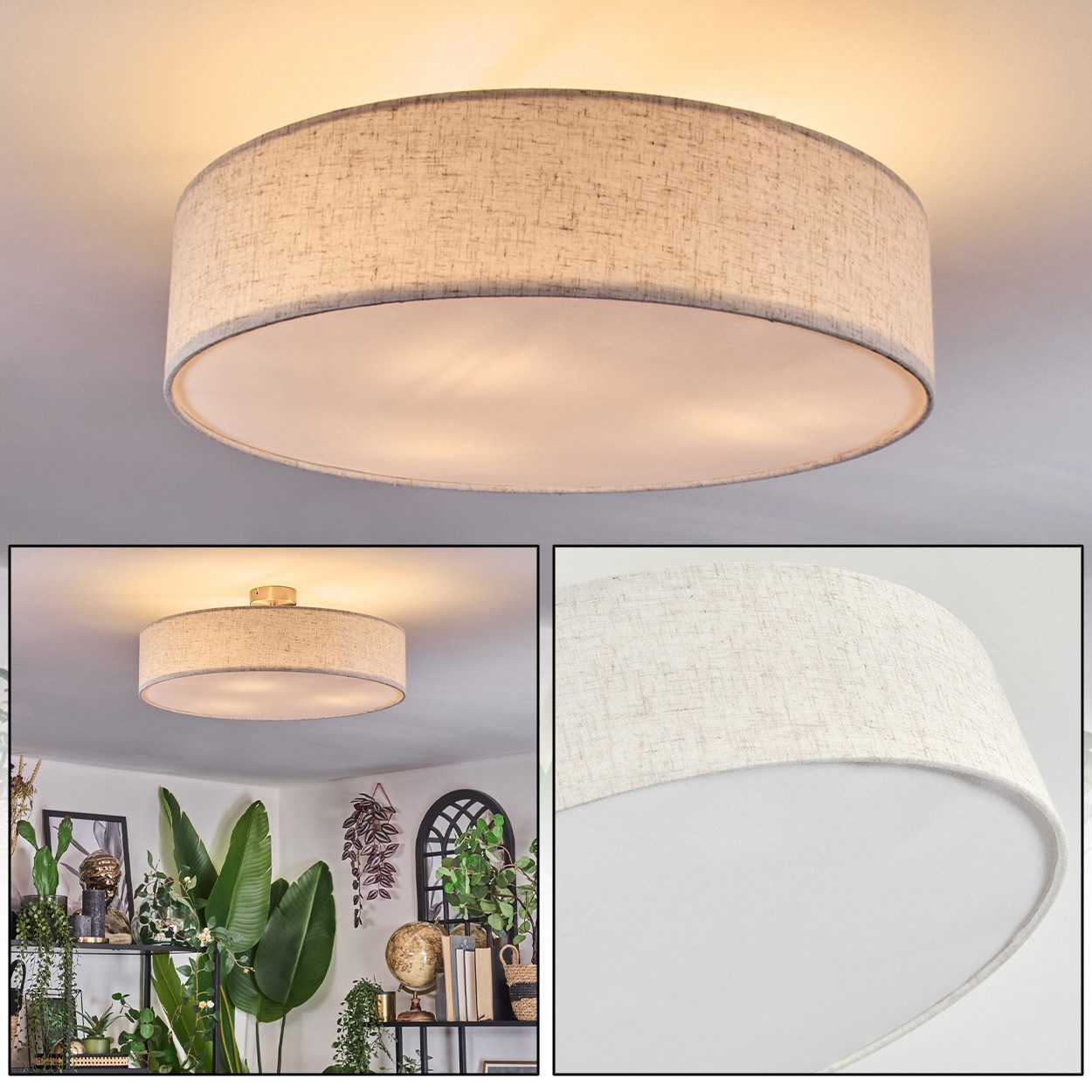 hofstein Deckenleuchte Deckenlampe aus Metall/Kunstleinen/Kunststoff in günstig online kaufen