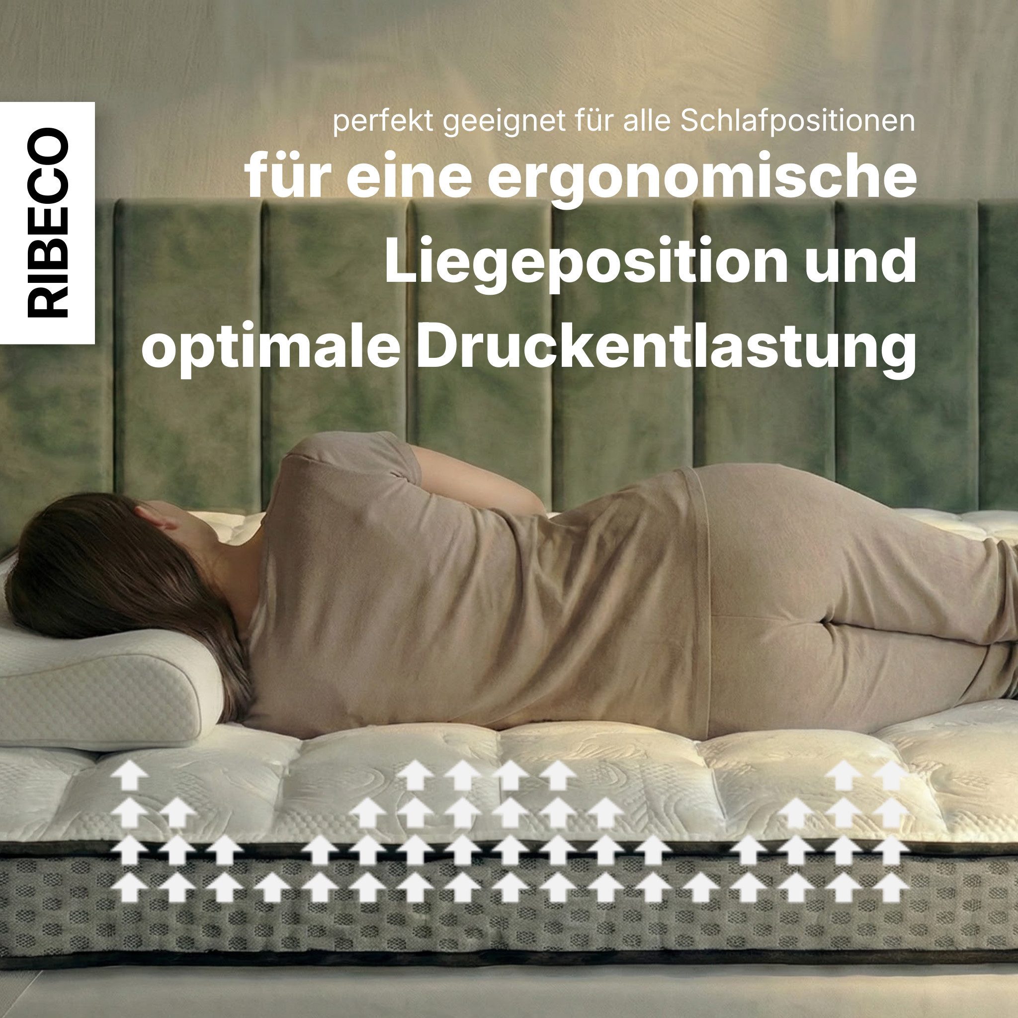 RIBECO, Topper Aaron, Topper 90x200 cm,180x200 cm, 8 cm hoch, Gelschaum, Matratze, Boxspringbett geeignet, ergonomisch, Made in EU