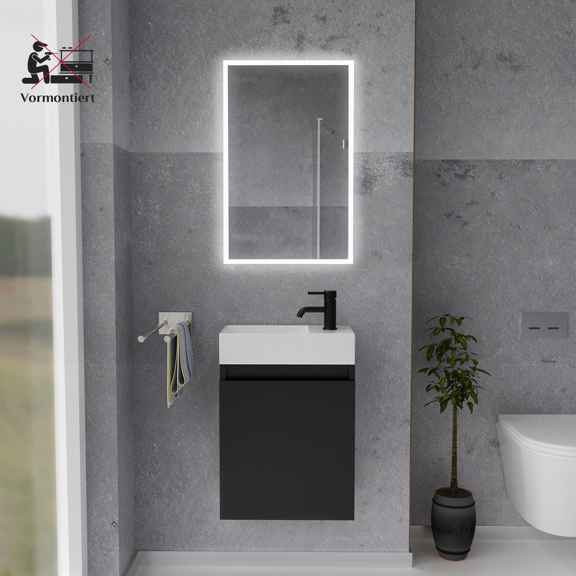 Alpenberger Badmöbel-Set Gäste WC Waschbecken mit Unterschrank - Badschrank günstig online kaufen