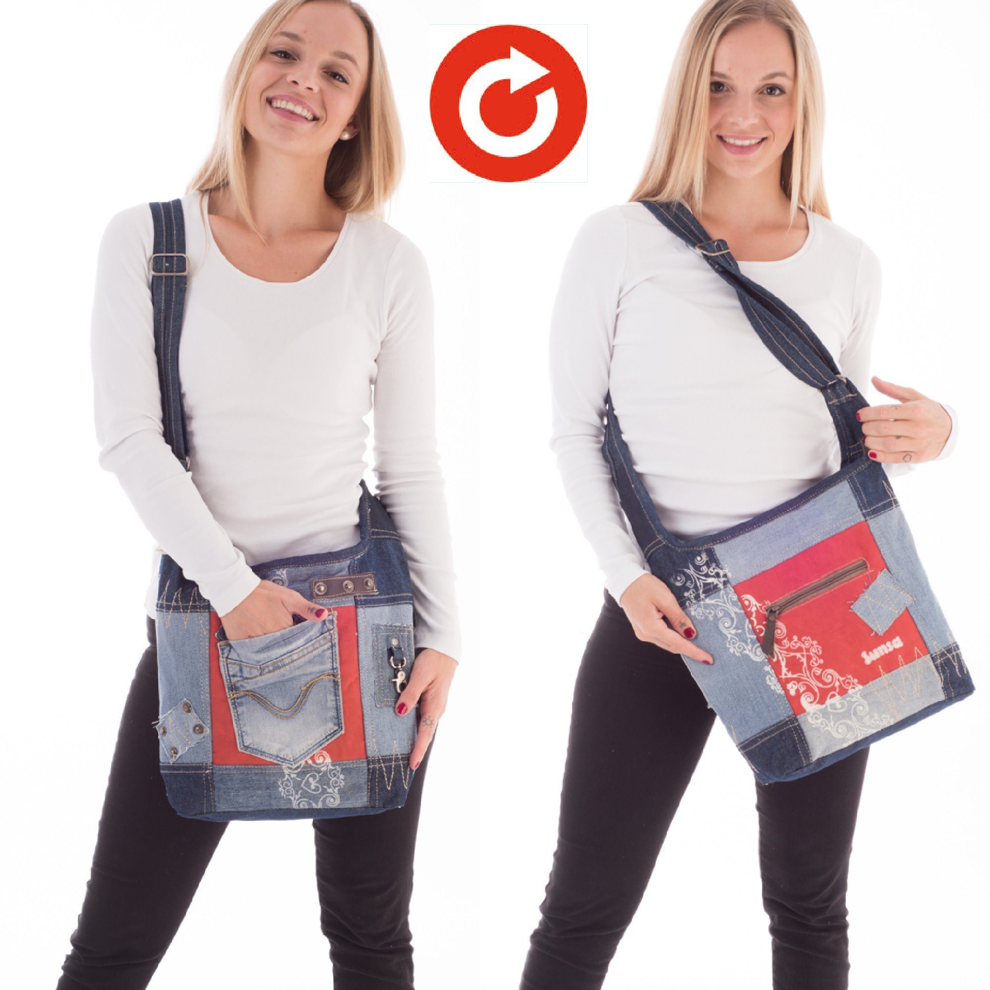 Vintage in Canvas. Aus und Jeans design., Umhängetasche Materialien Tasche aus Sunsa recycelten Schultertasche Rote recycelte Hobo Retro