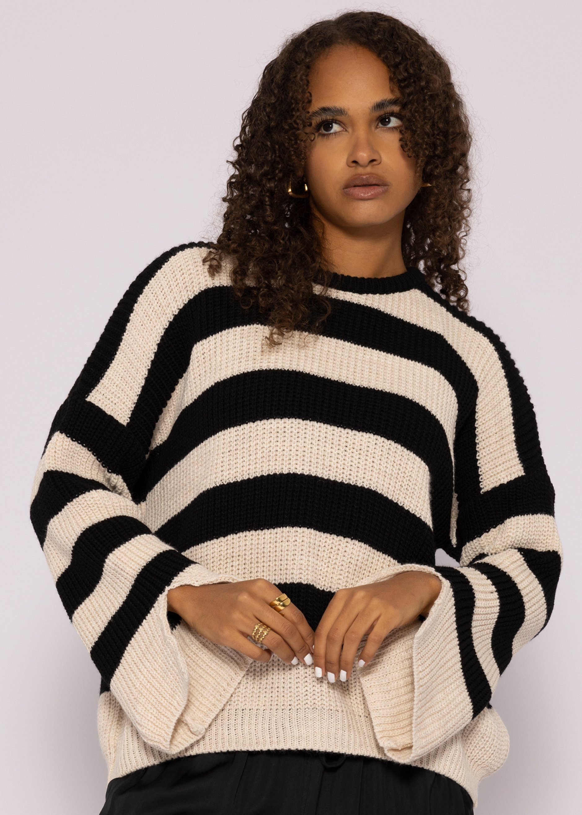SASSYCLASSY Strickpullover »Oversize Pullover Damen aus weichem Grobstrick«  Lässiger Strickpullover mit Streifen, Made in Italy, One Size (Gr. 36-42)